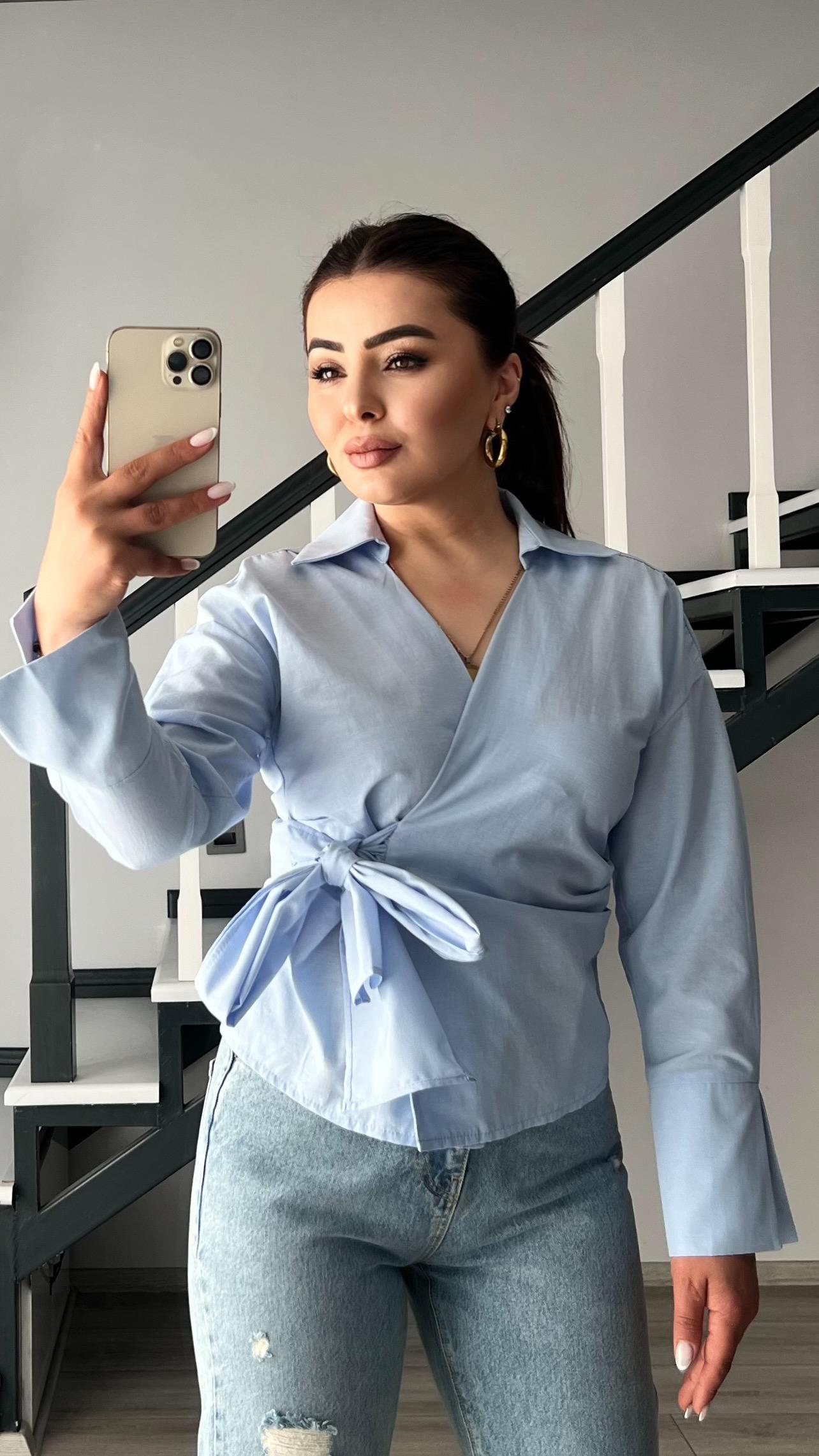 Baby Blue Shirt with Tie Detail