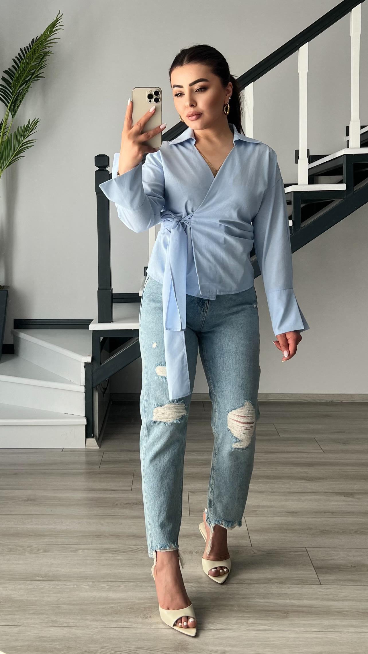 Baby Blue Shirt with Tie Detail