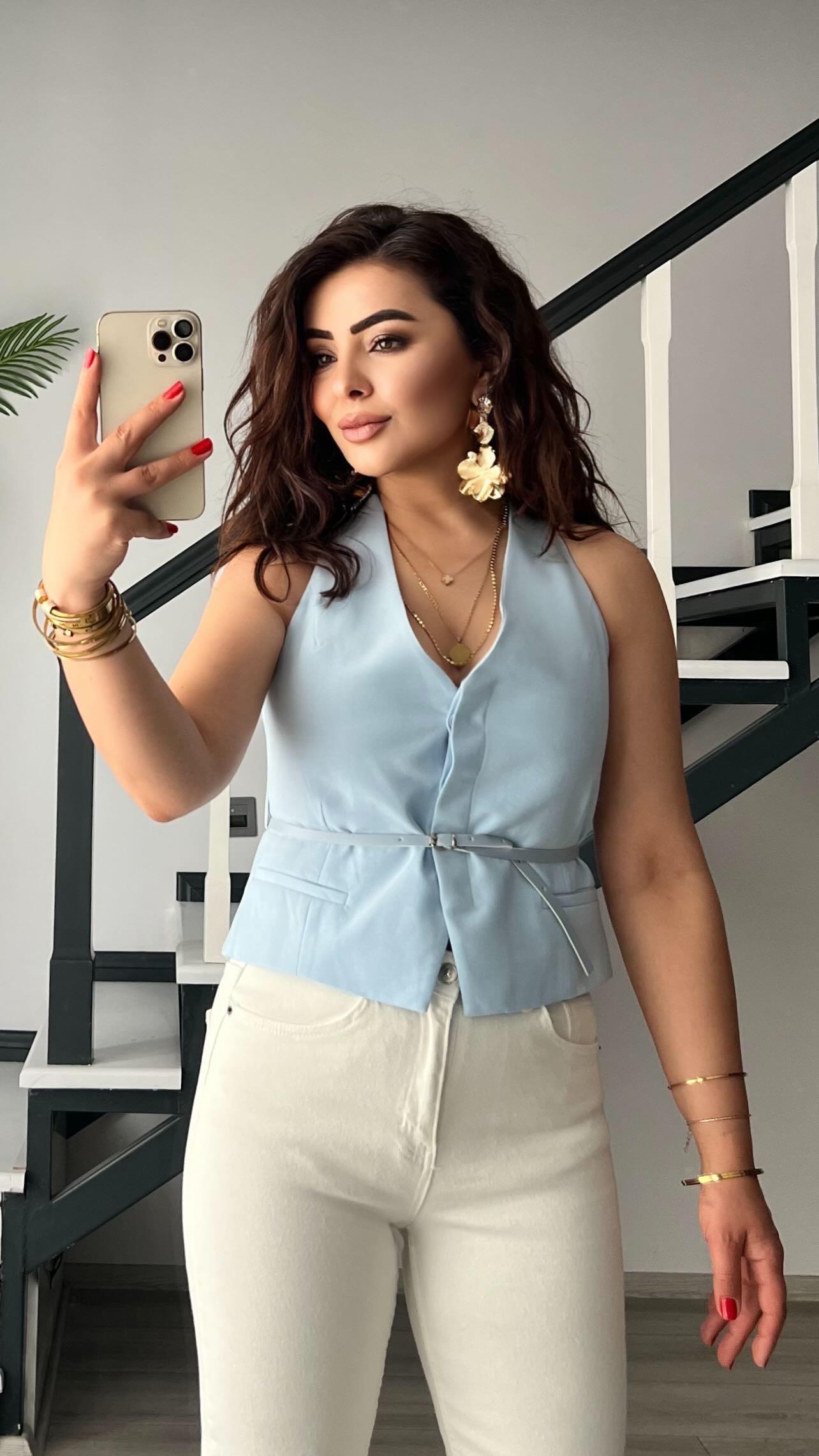 Bebe Mavi Belden Kemerli Yelek