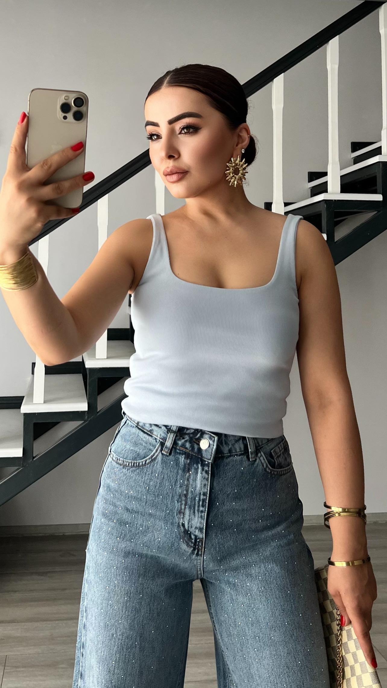 Baby Blue Square Neck Ribbed Tank Top