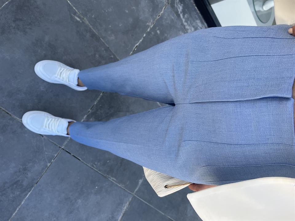 Baby Blue Self-Patterned Flat Trousers