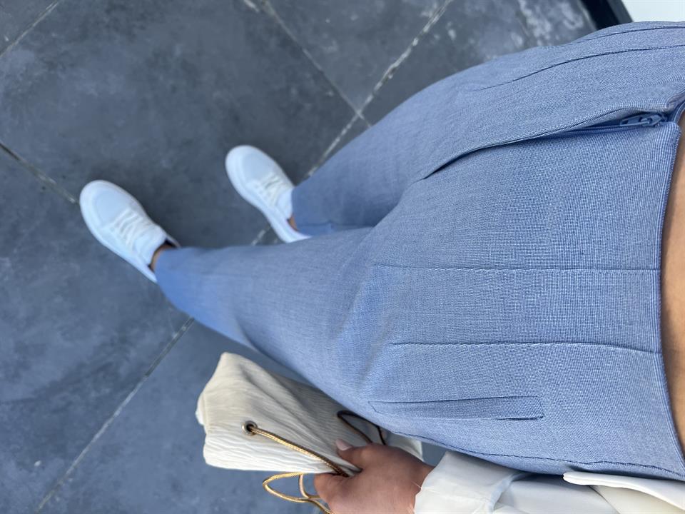 Baby Blue Self-Patterned Flat Trousers