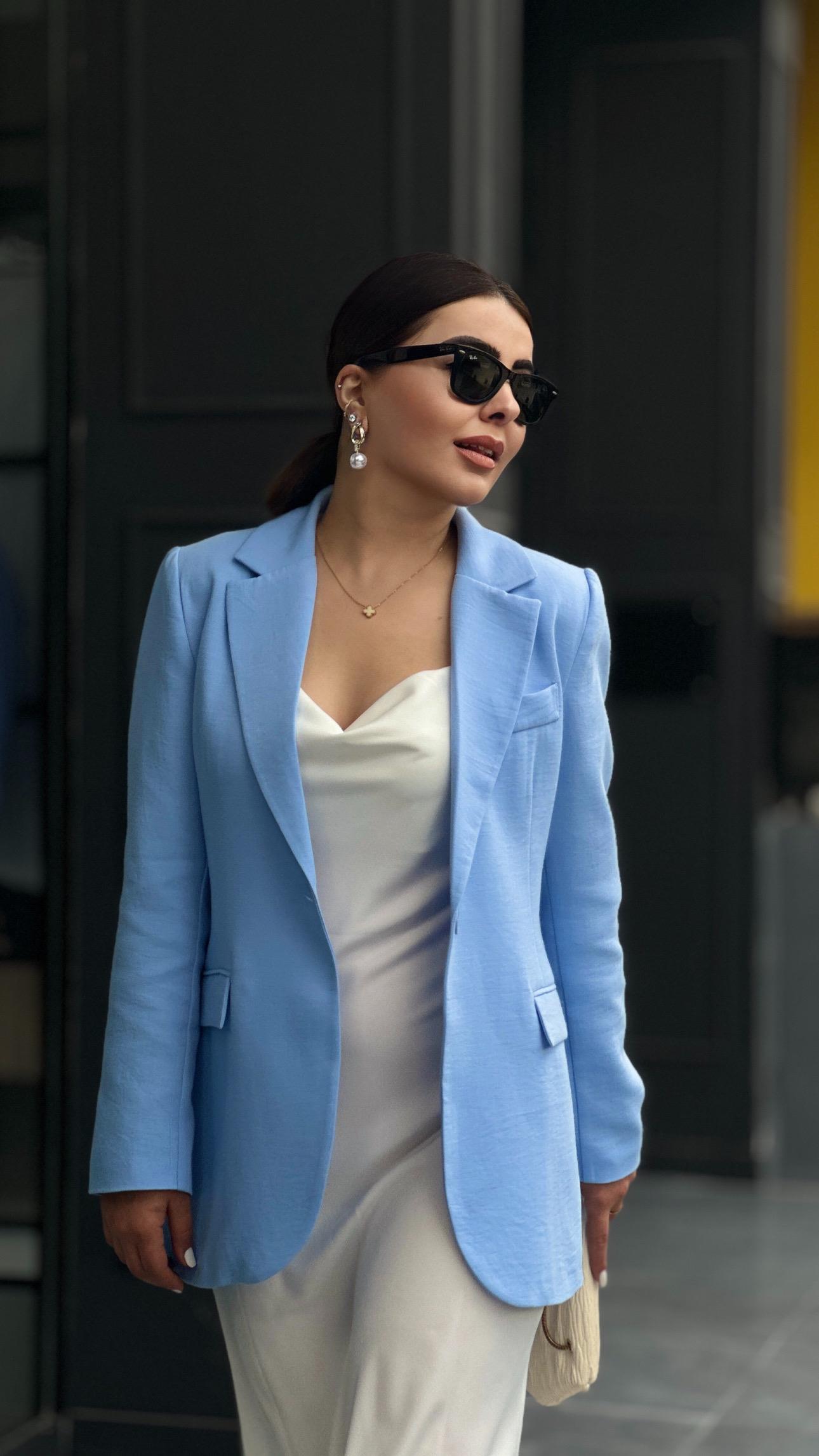 Bebe Mavi Pamuk Keten Tek Düğme Blazer Ceket 