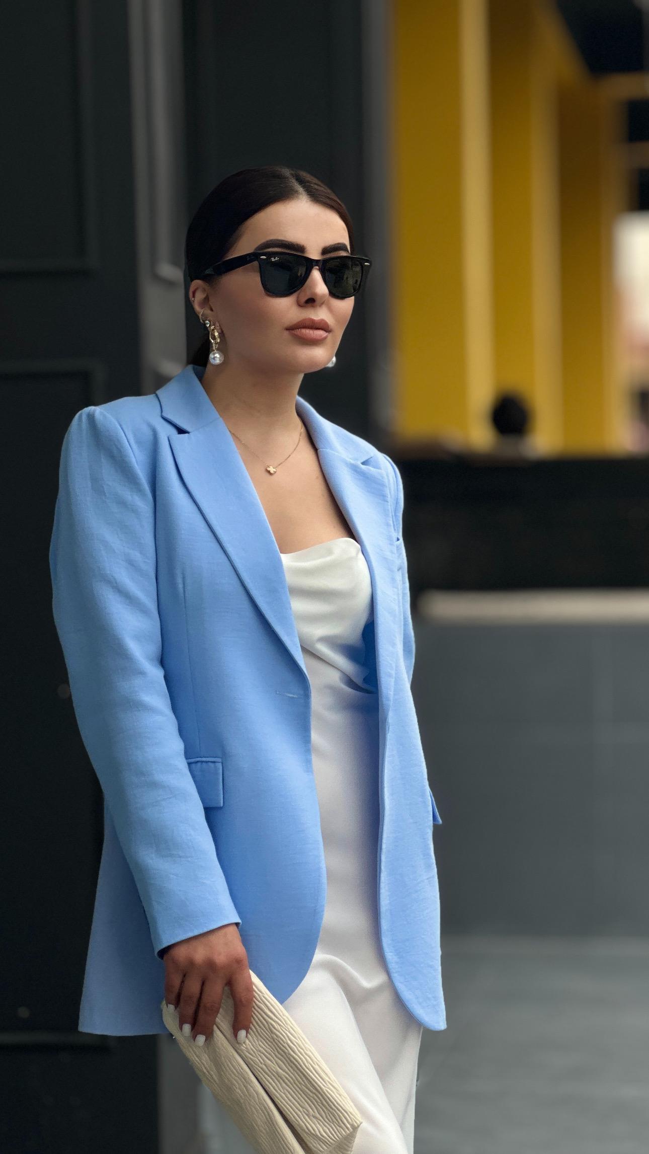 Bebe Mavi Pamuk Keten Tek Düğme Blazer Ceket 