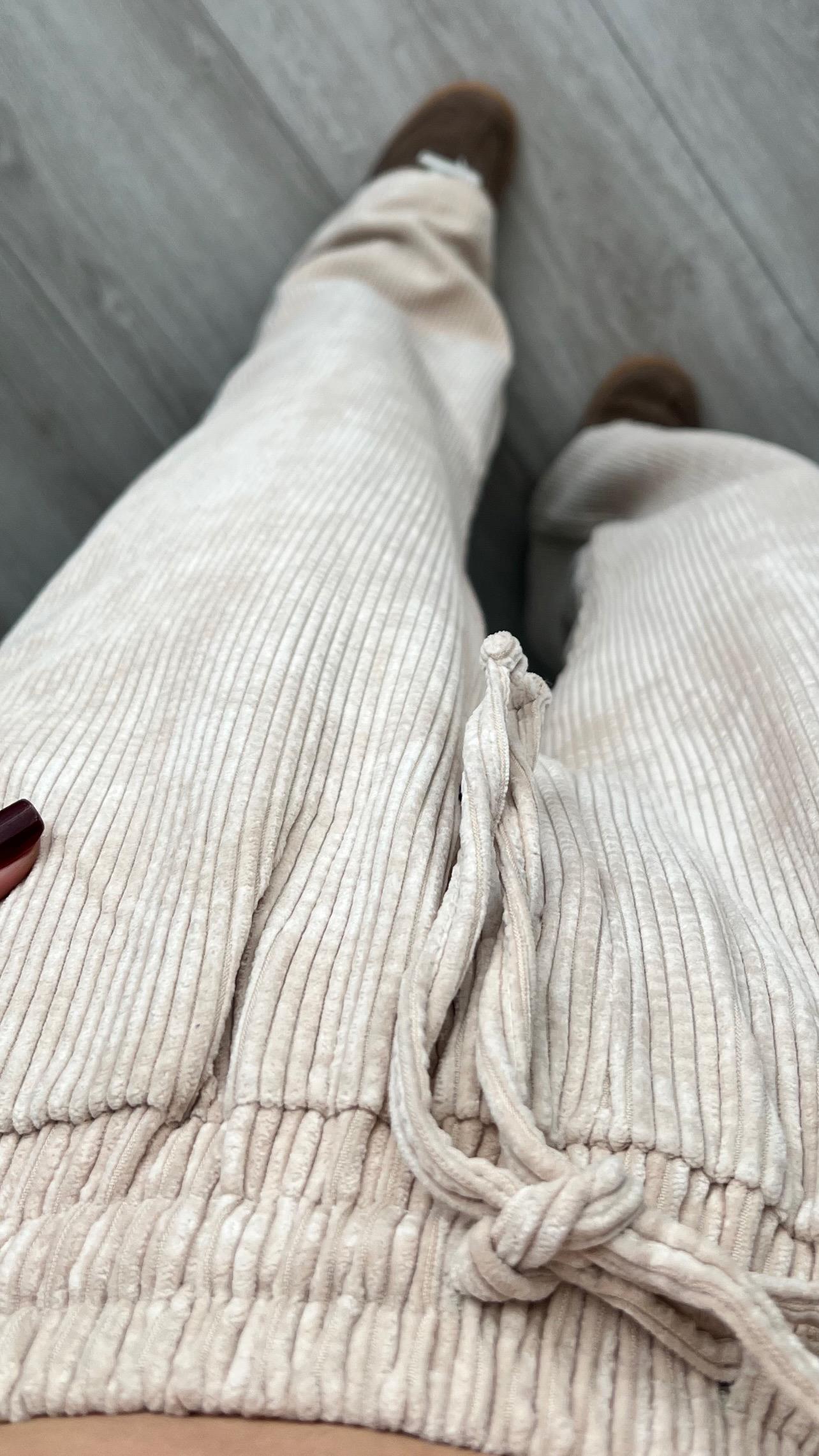 Beige Corduroy Trousers with Elastic Waistband