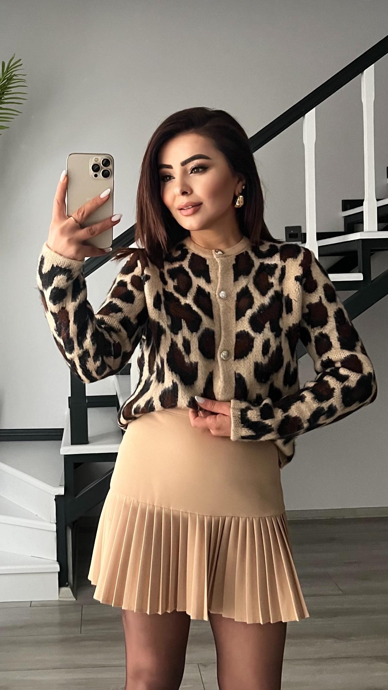 Bej Duble Piliseli Mini Etek