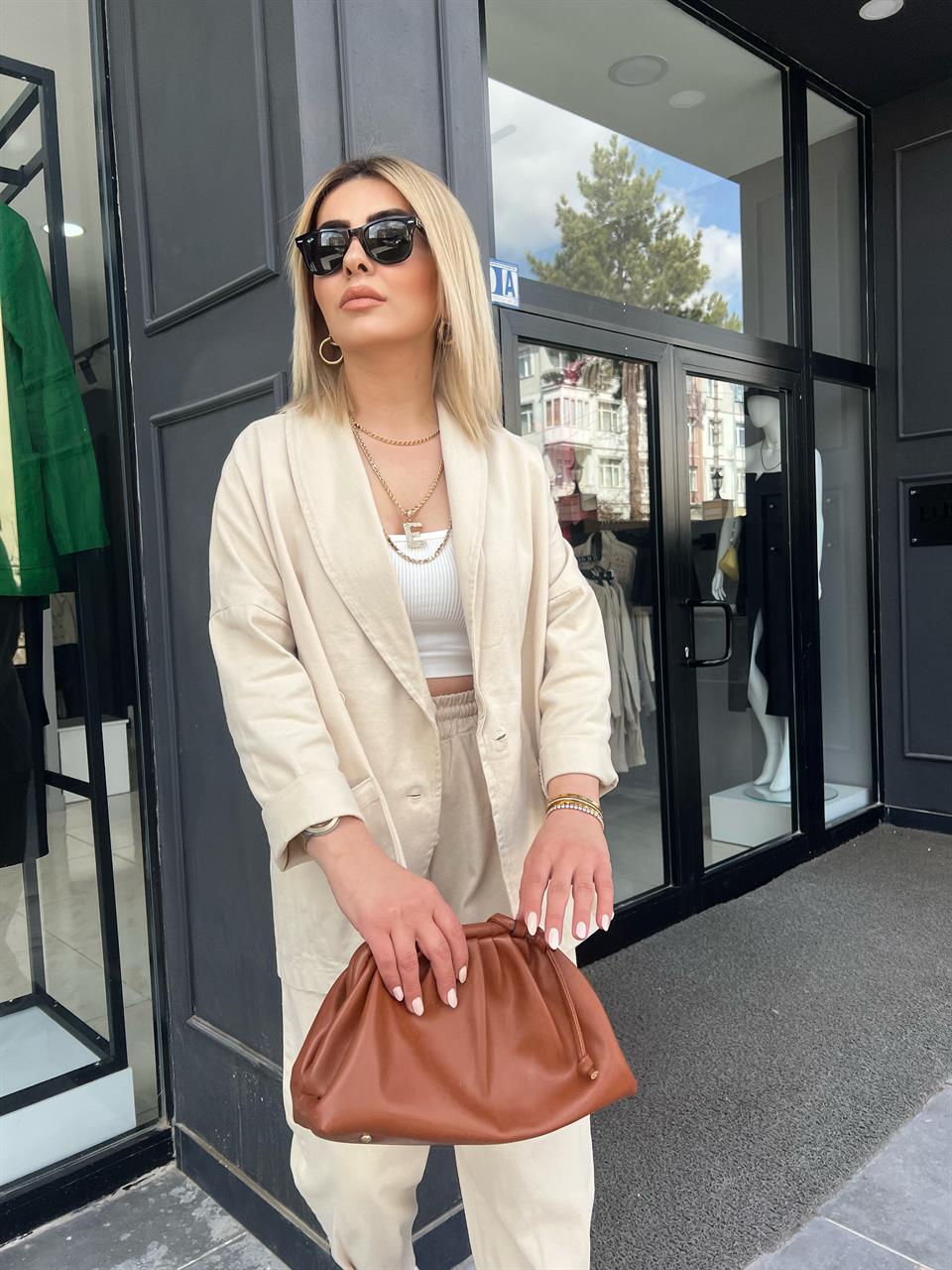 Beige Canvas Sport Pants and Jacket Set