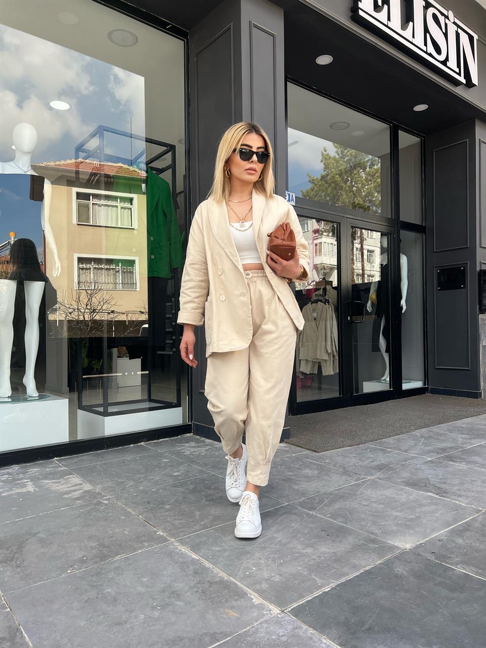 Beige Canvas Sport Pants and Jacket Set