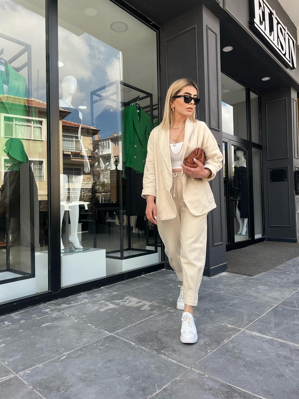 Beige Canvas Sport Pants and Jacket Set