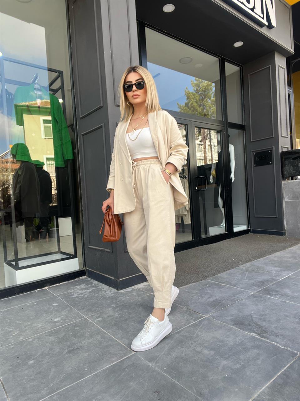 Beige Canvas Sport Pants and Jacket Set