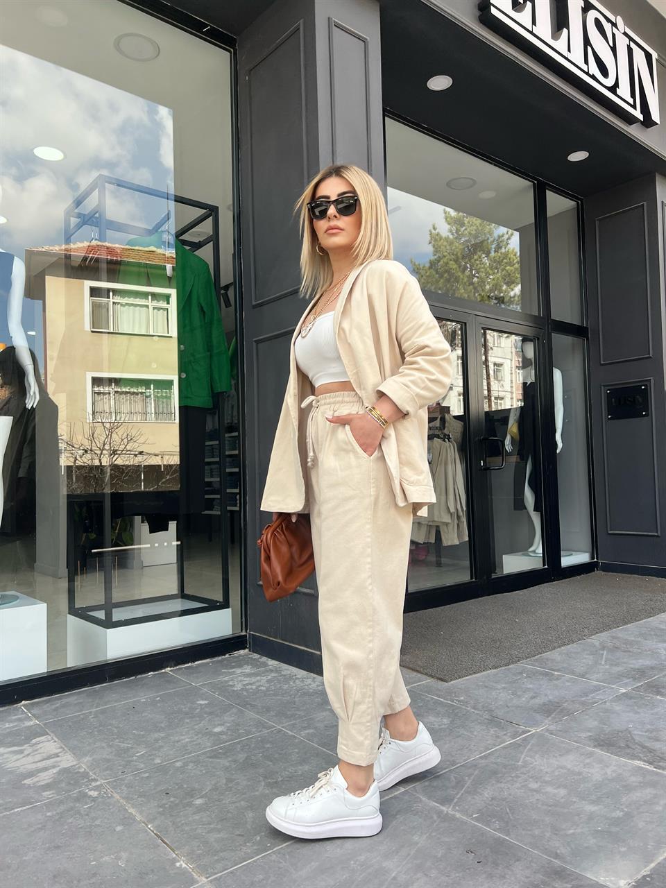 Beige Canvas Sport Pants and Jacket Set