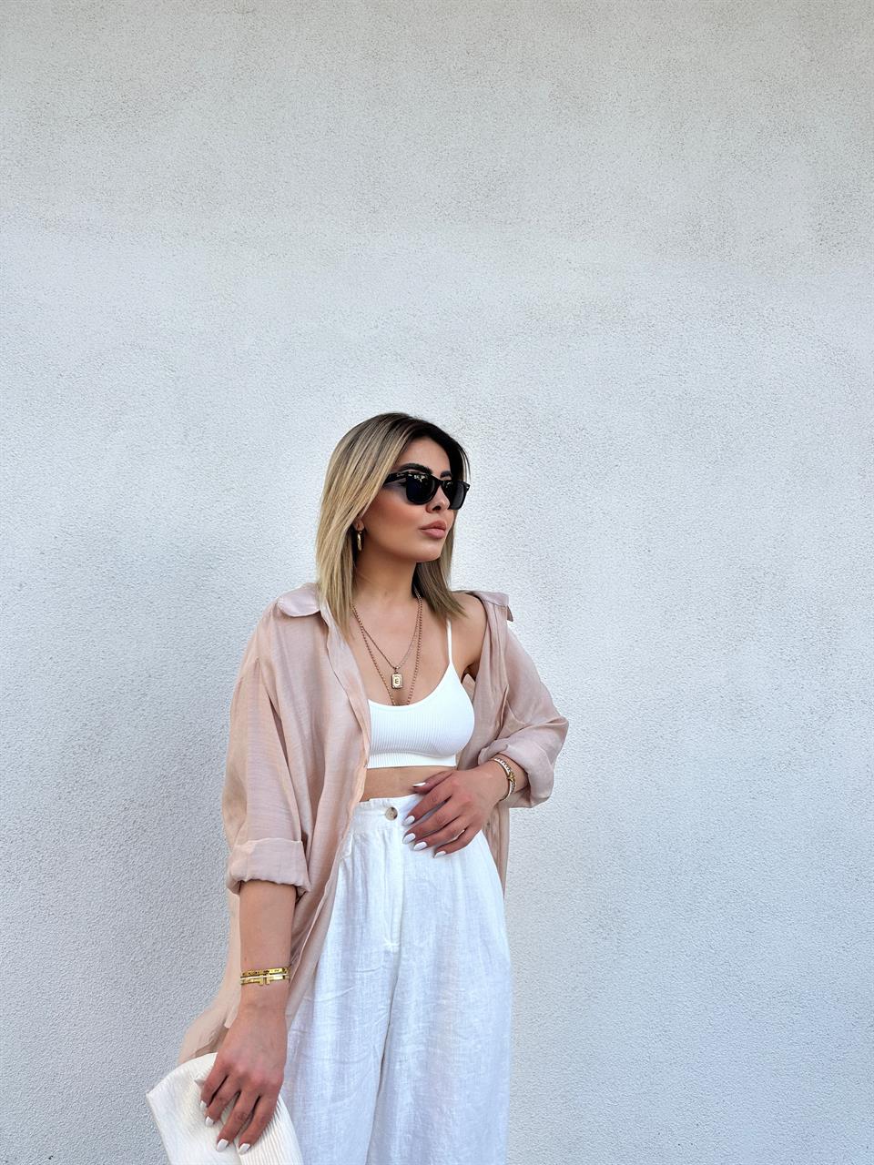 Beige Oversize Tencel Shirt