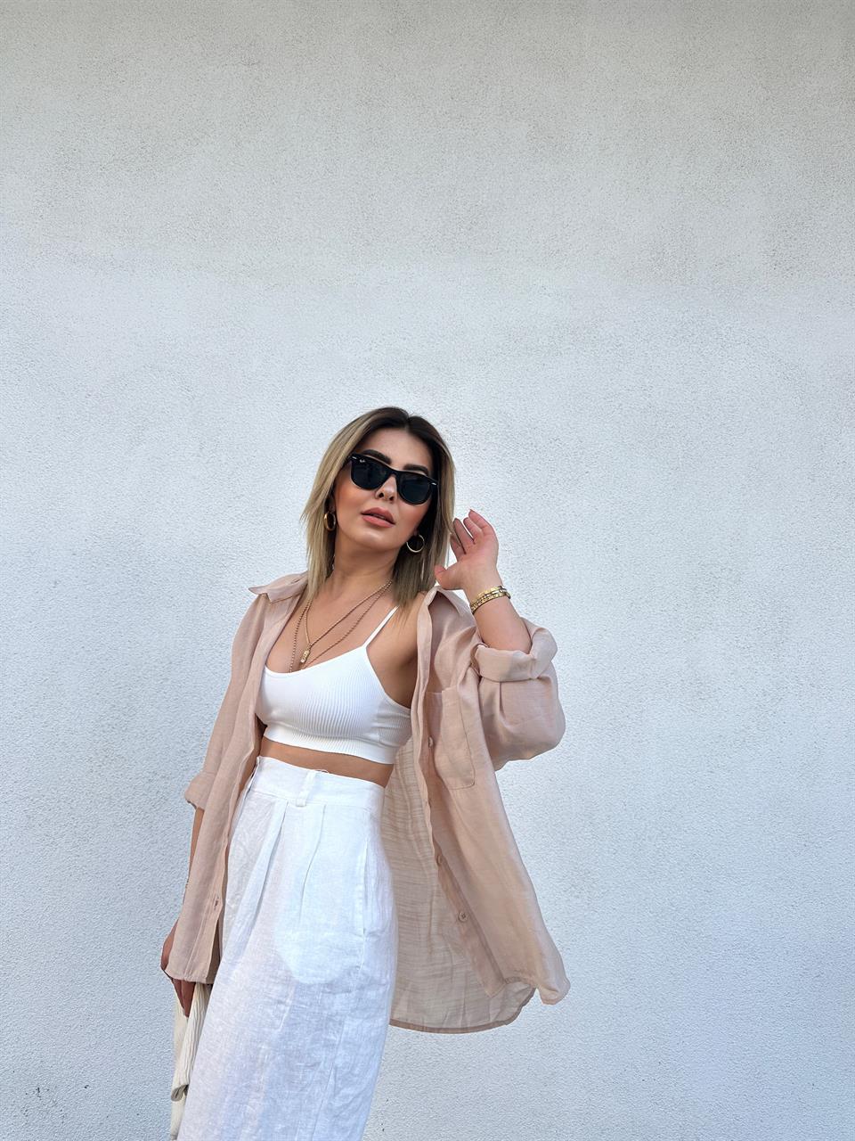 Beige Oversize Tencel Shirt