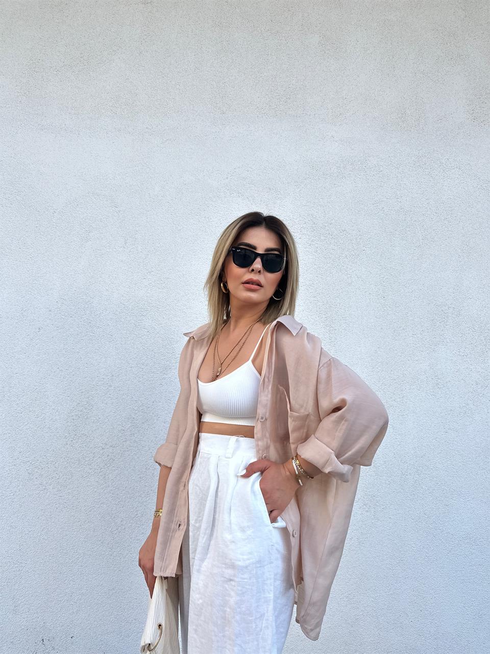 Beige Oversize Tencel Shirt