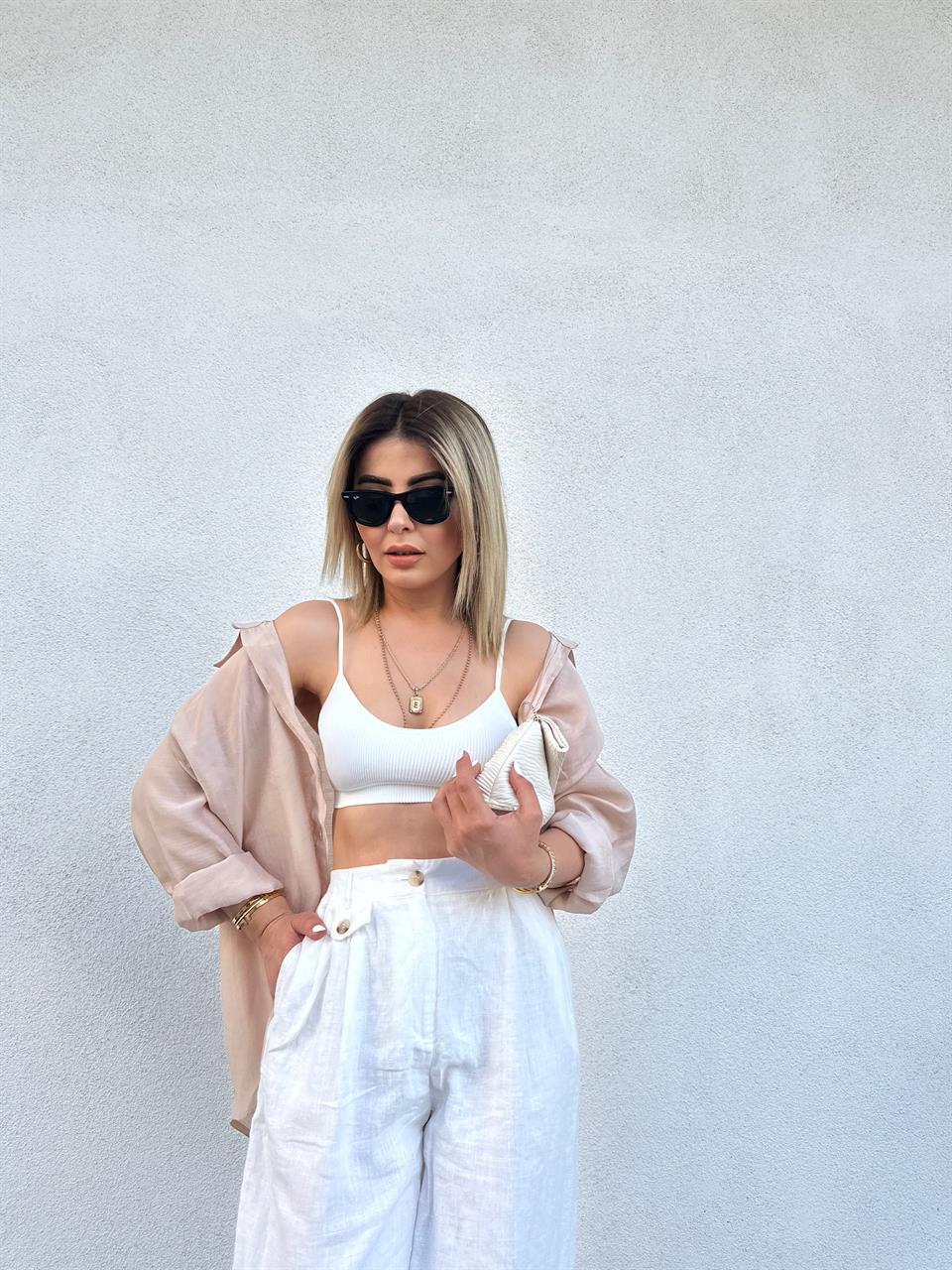Beige Oversize Tencel Shirt