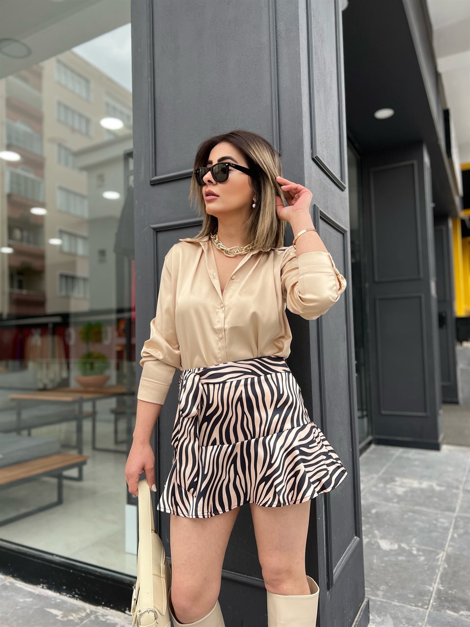 Beige Satin Shirt