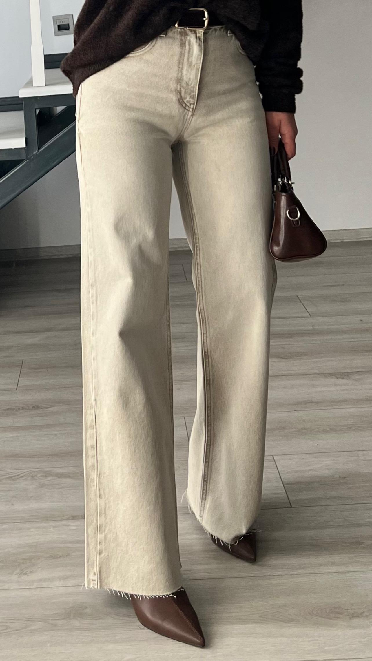 Beige Wash Wide Leg Jeans