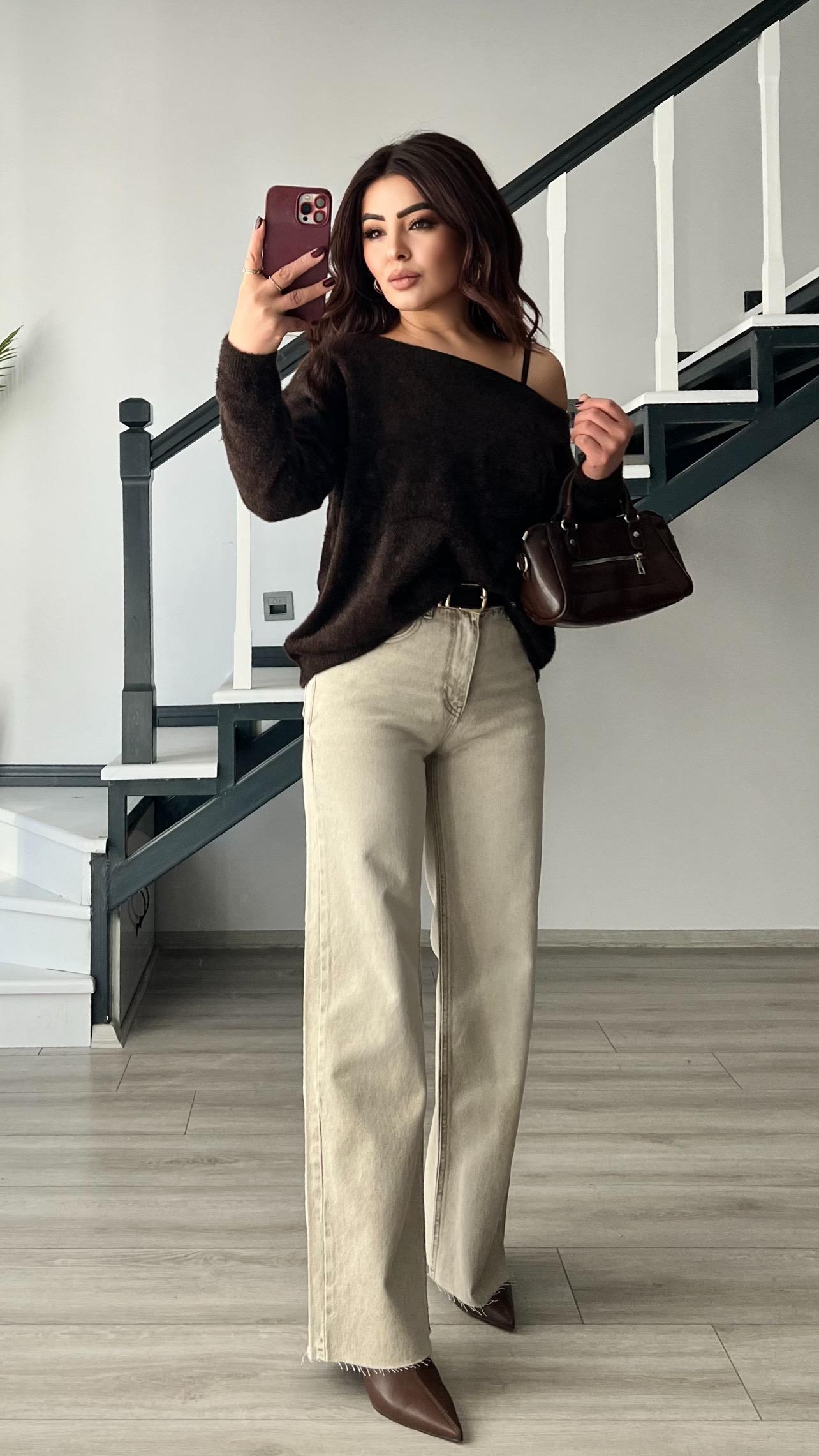 Beige Wash Wide Leg Jeans
