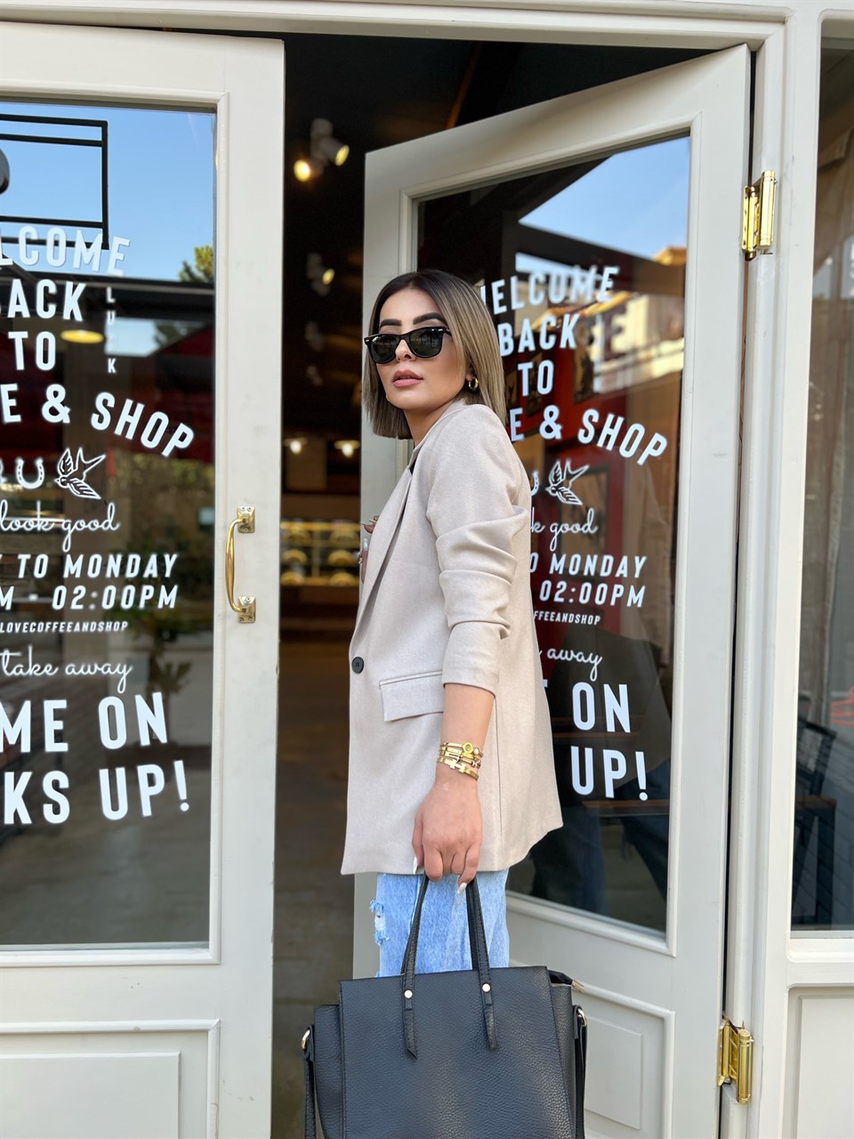 Bej Yün Efekt Blazer Ceket