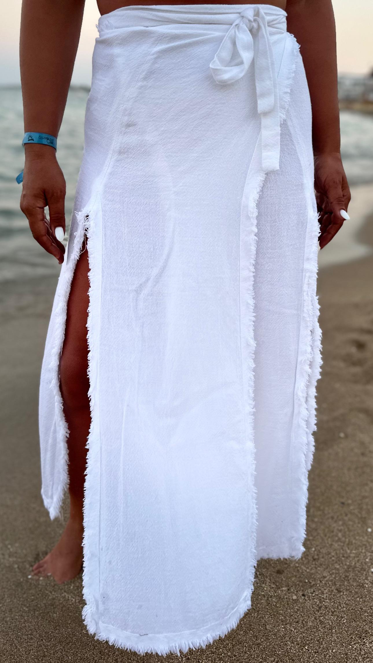 White 100% Cotton Tasseled Panelled Tie-Up Skirt