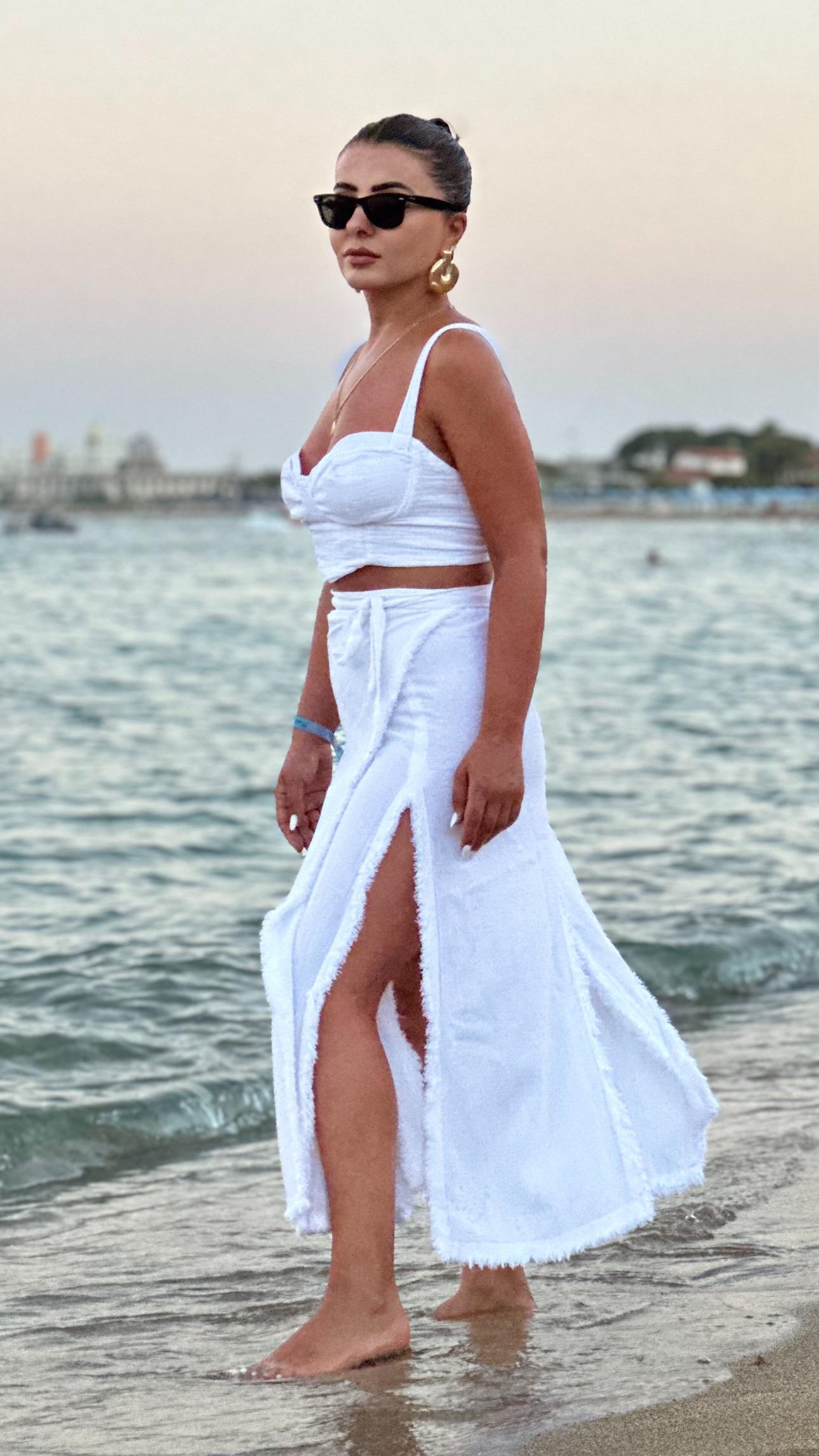 White 100% Cotton Tasseled Panelled Tie-Up Skirt