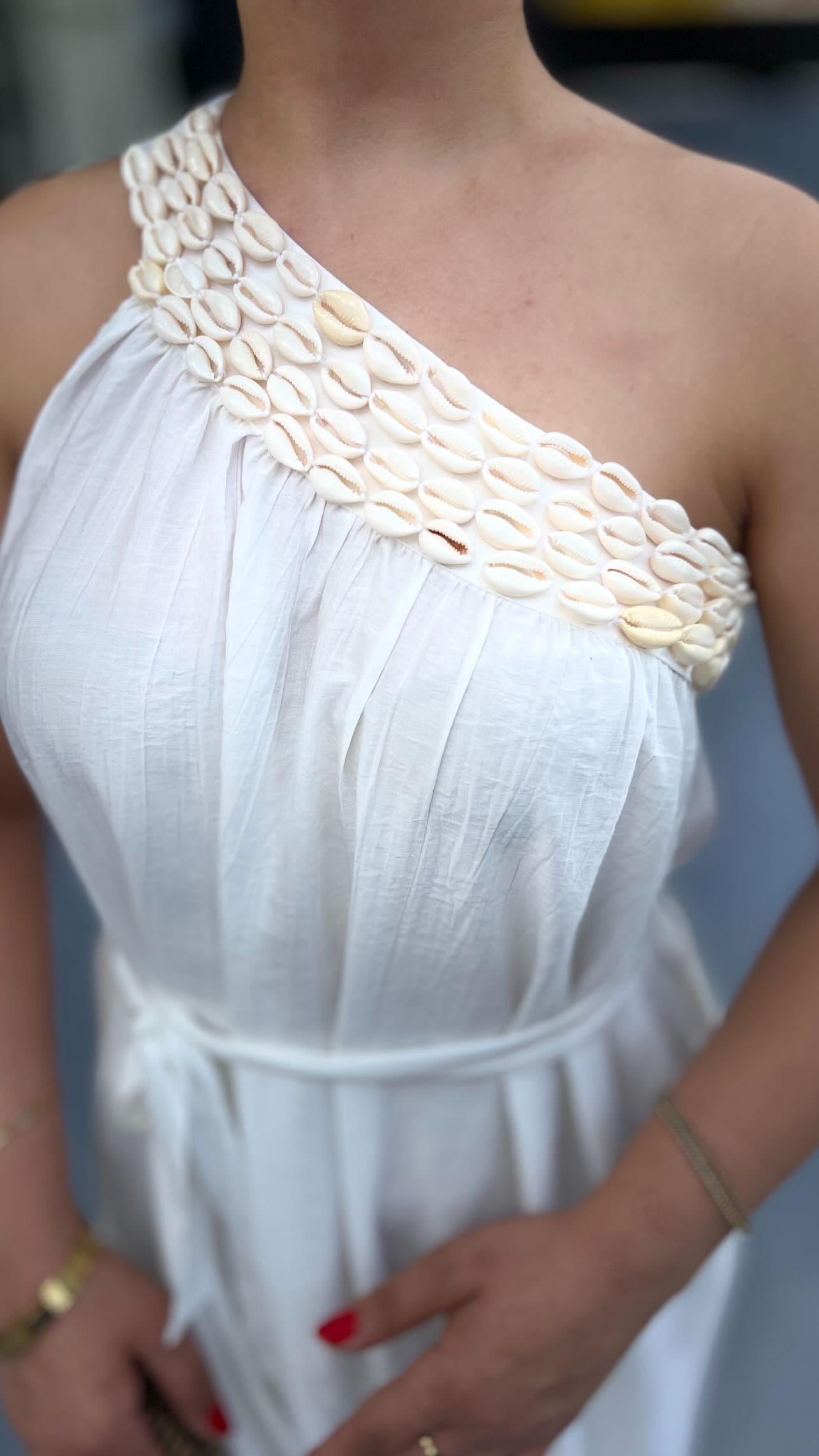 White Seashell One-Shoulder Dress
