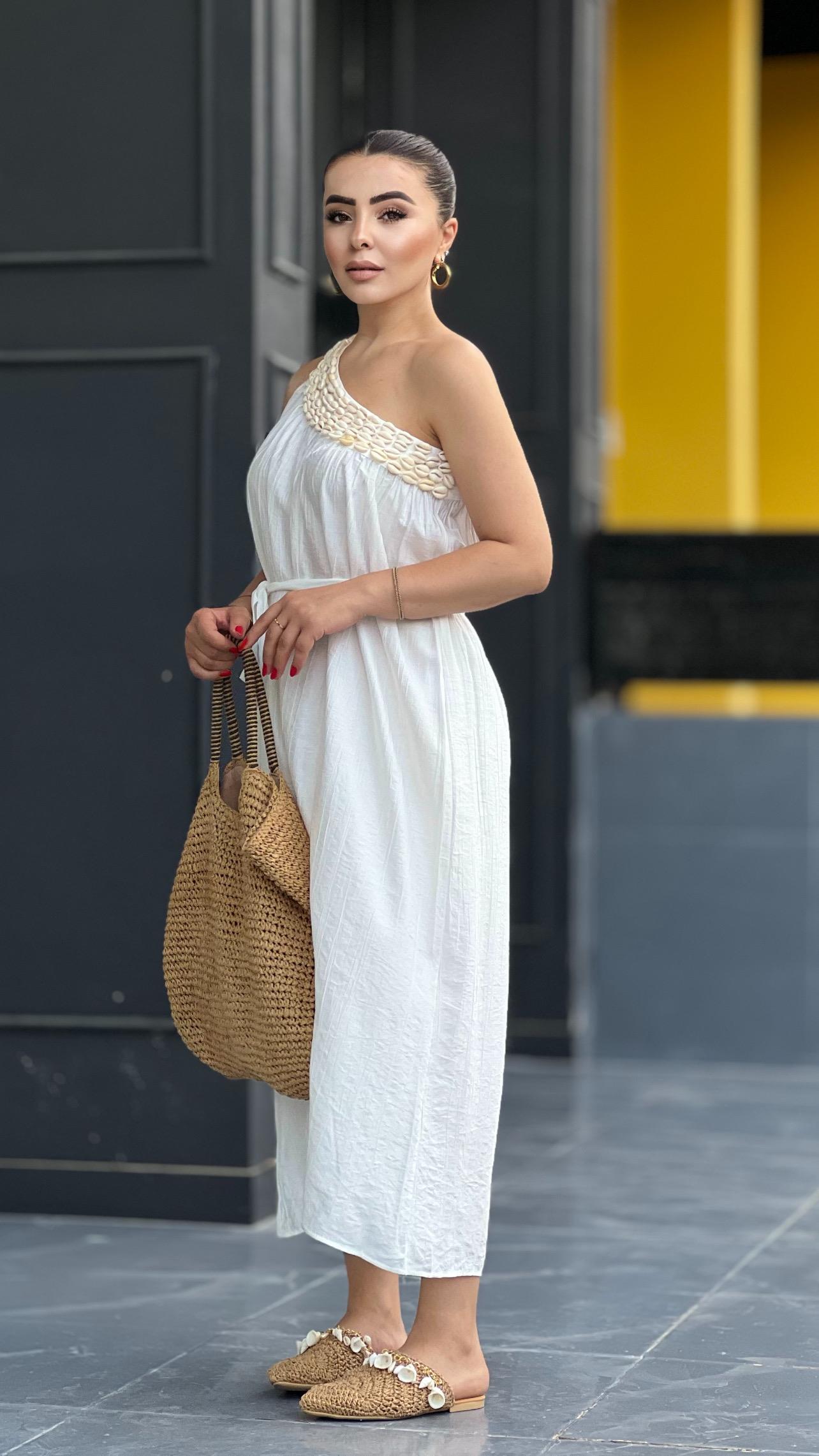 White Seashell One-Shoulder Dress