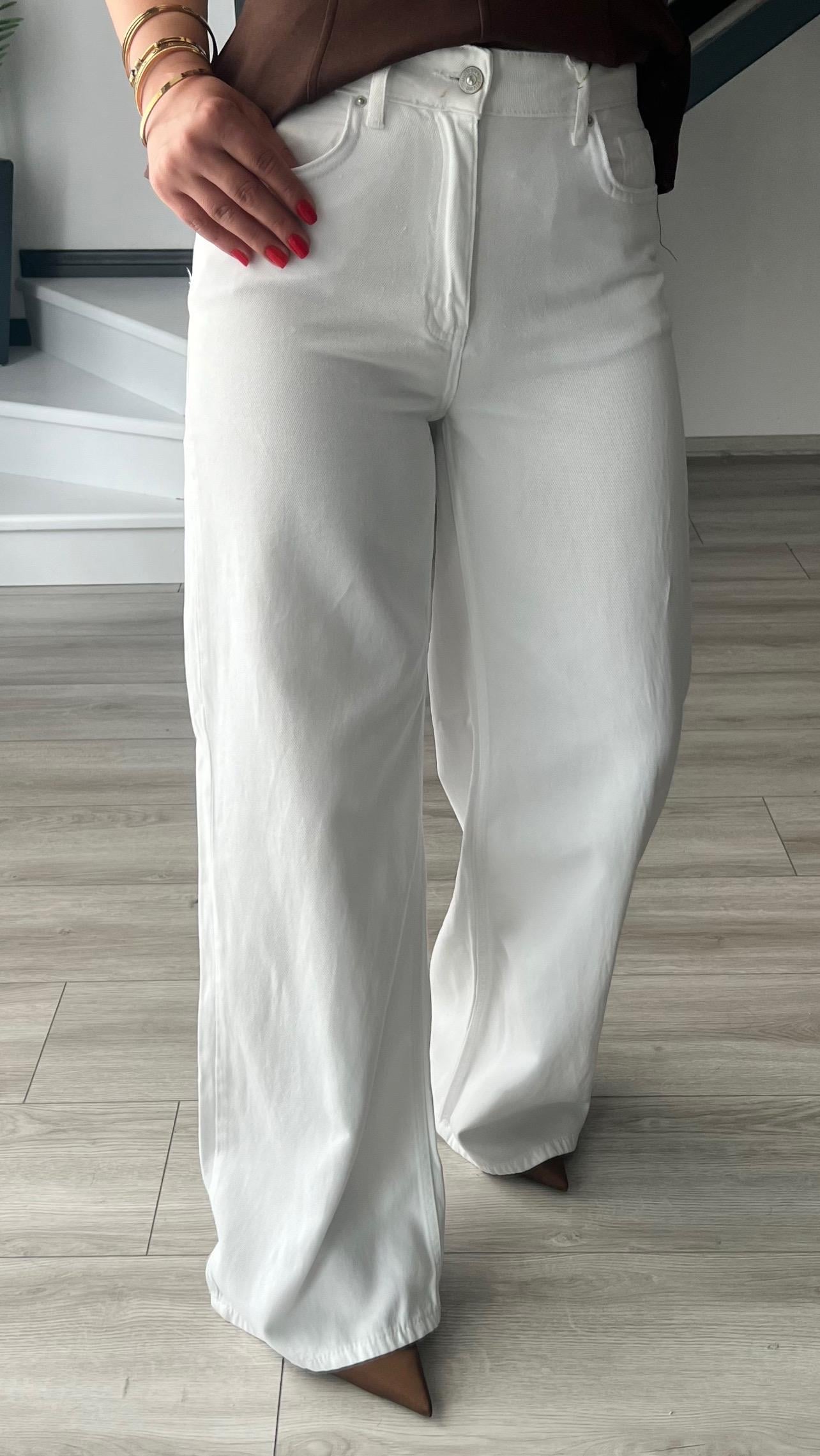 White Draped Fabric Wide Jeans