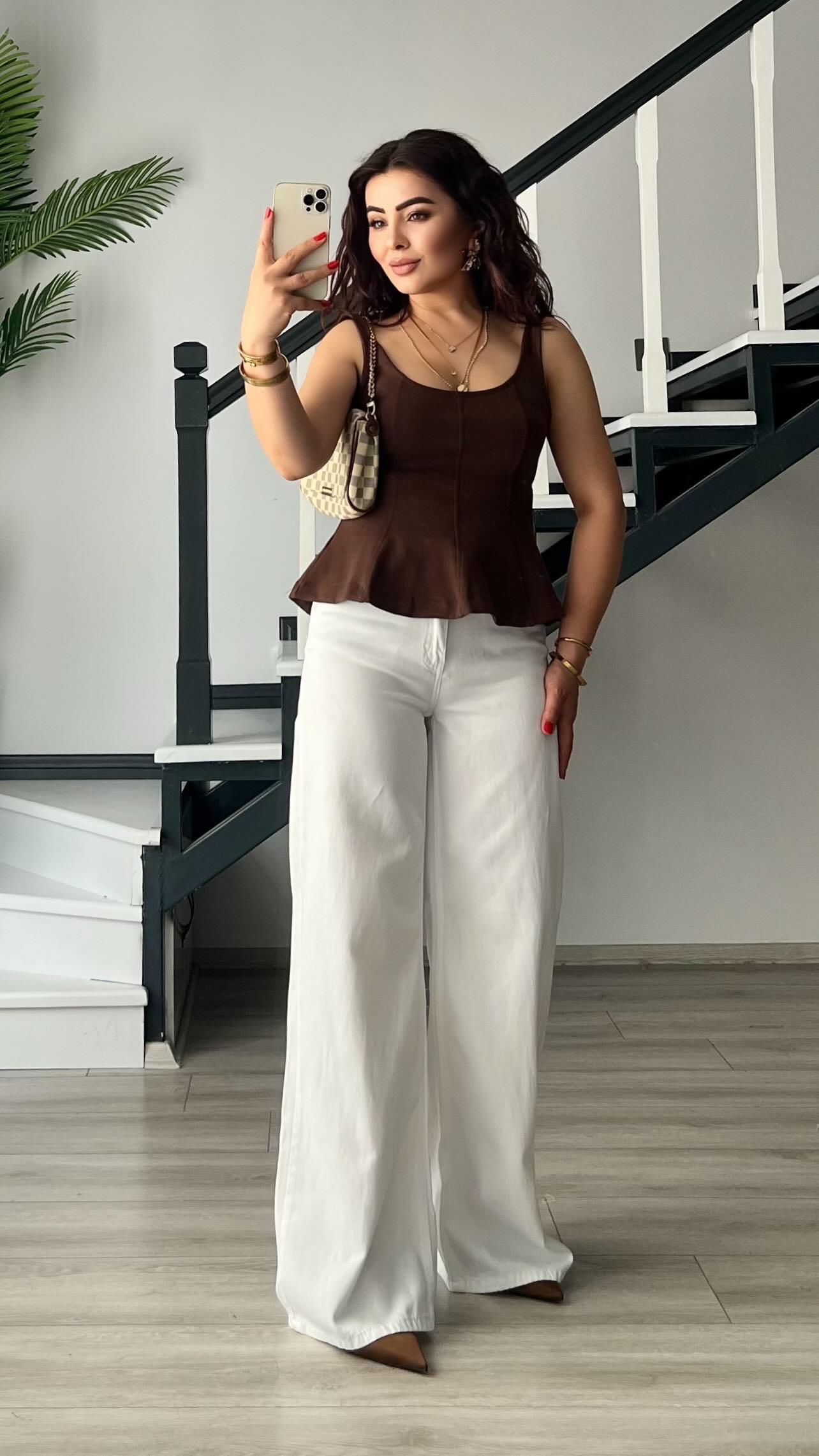 White Draped Fabric Wide Jeans