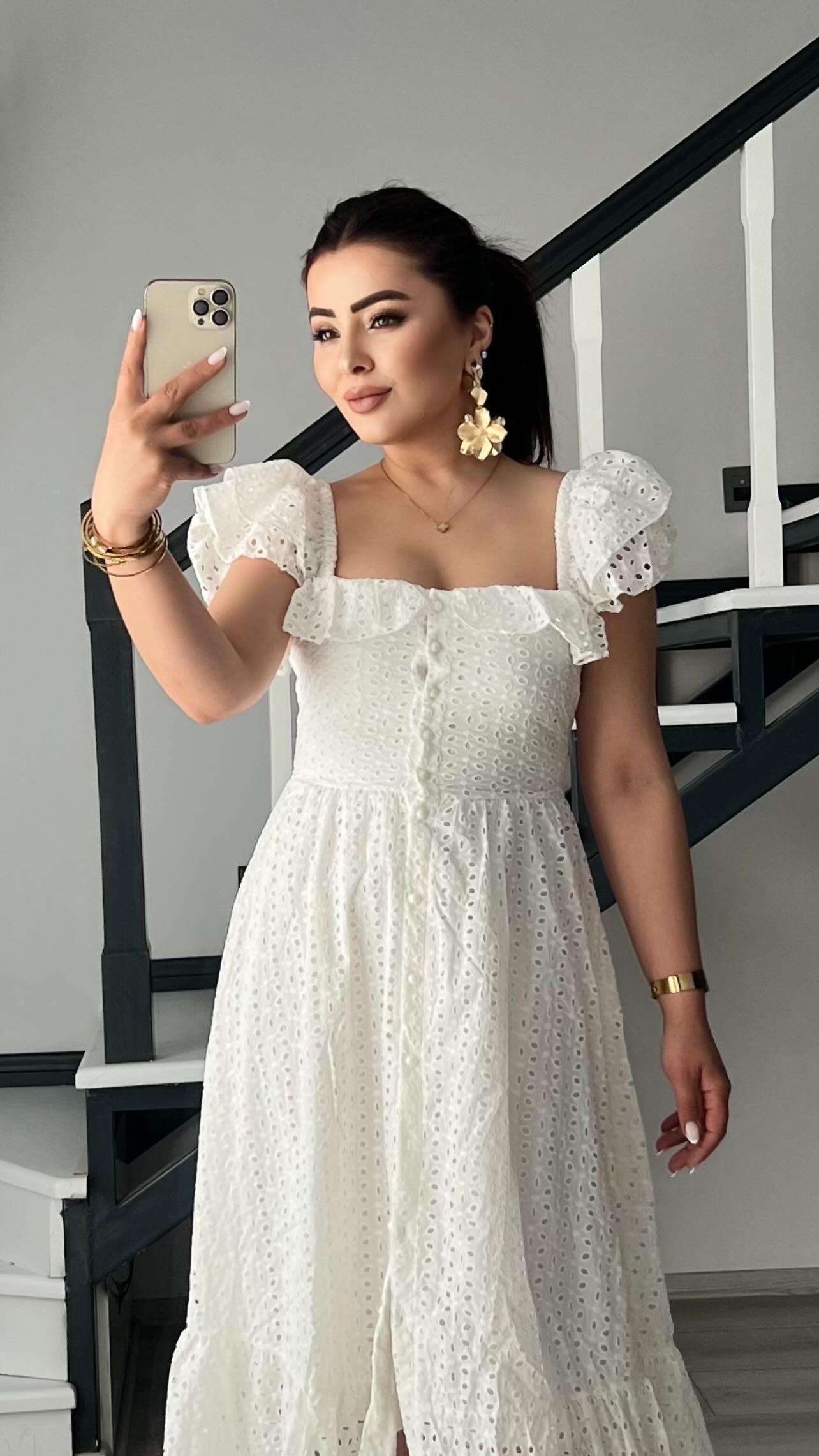 White Buttoned Lace Dress