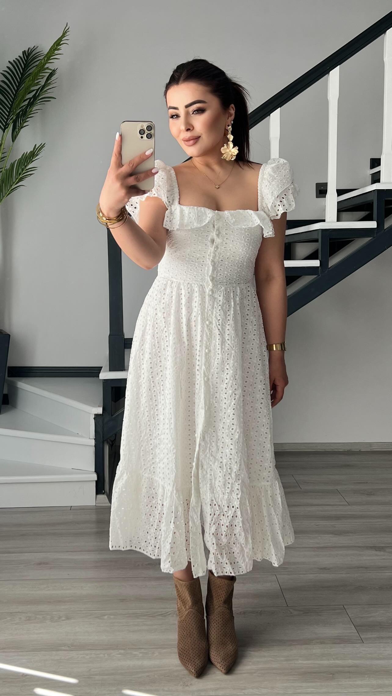 White Buttoned Lace Dress