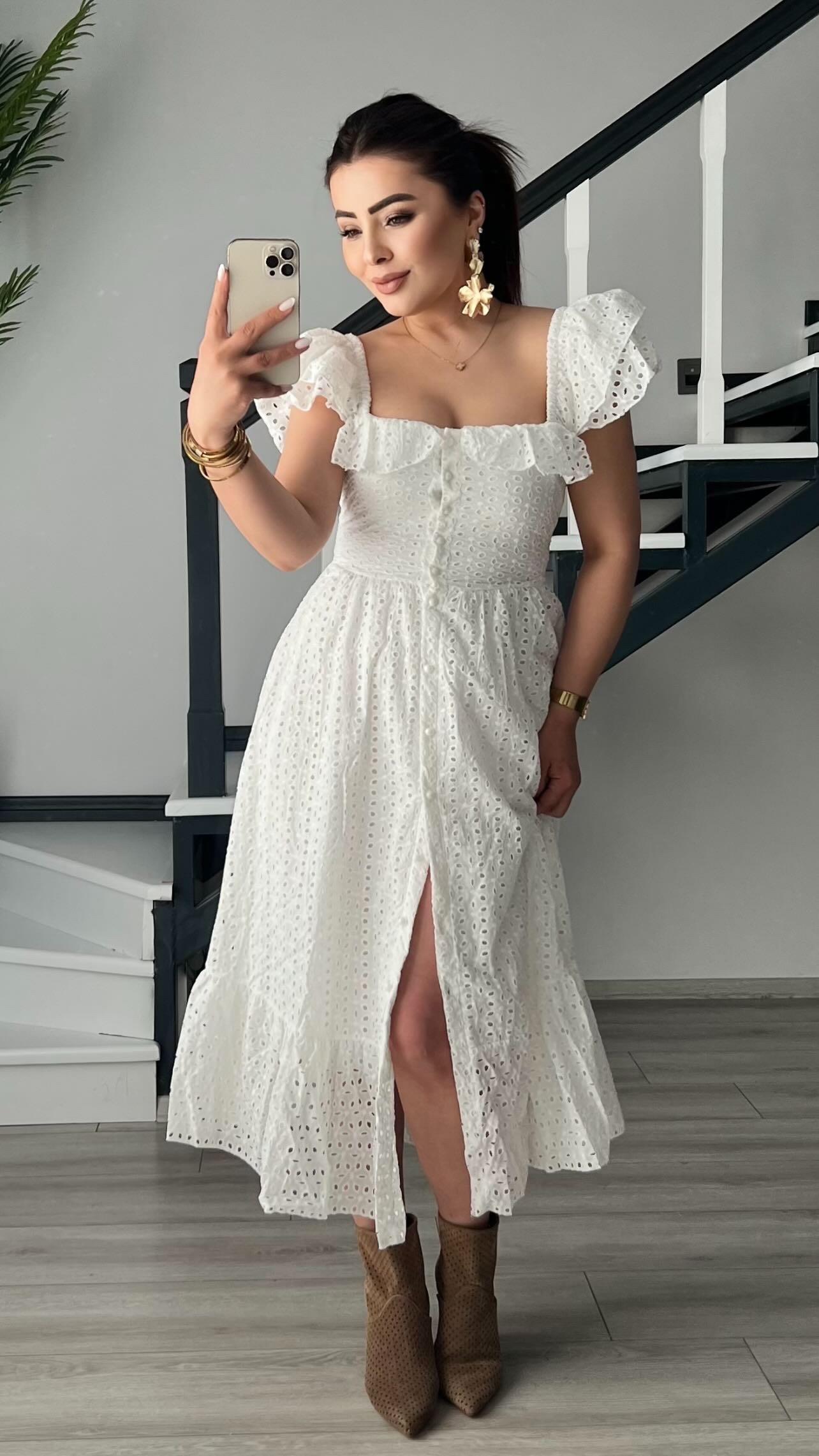 White Buttoned Lace Dress