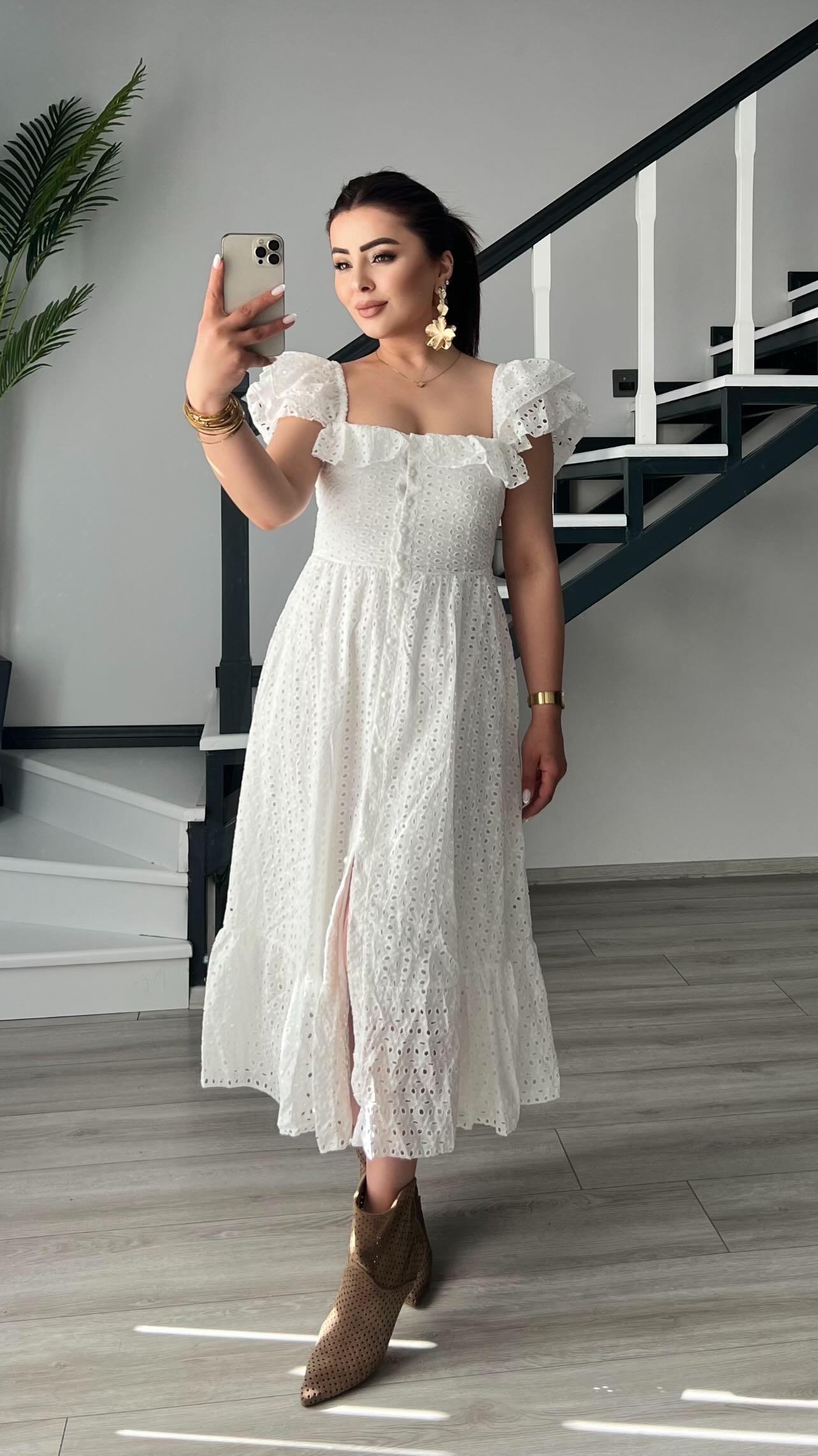 White Buttoned Lace Dress