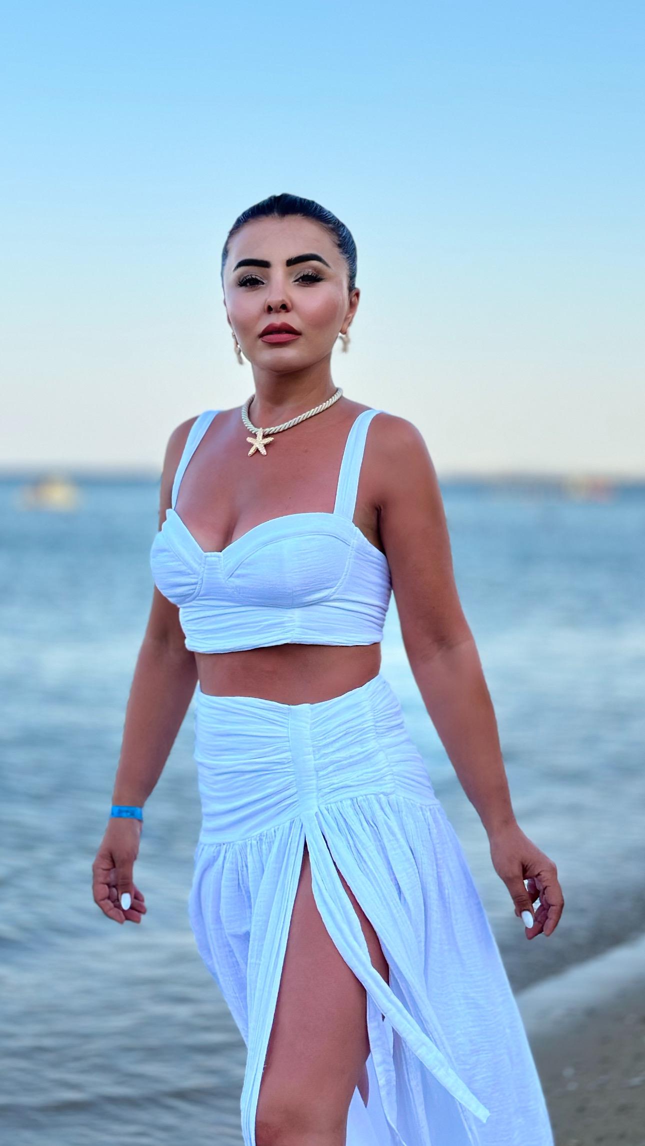 Beyaz Etekli Crop Müslin Takım
