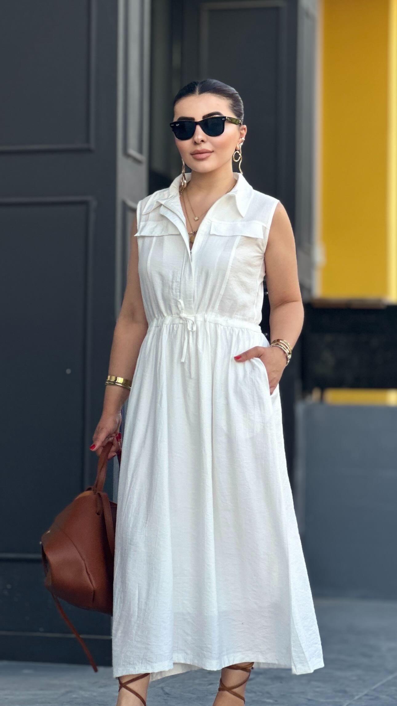White Zip-Up Lined Dress