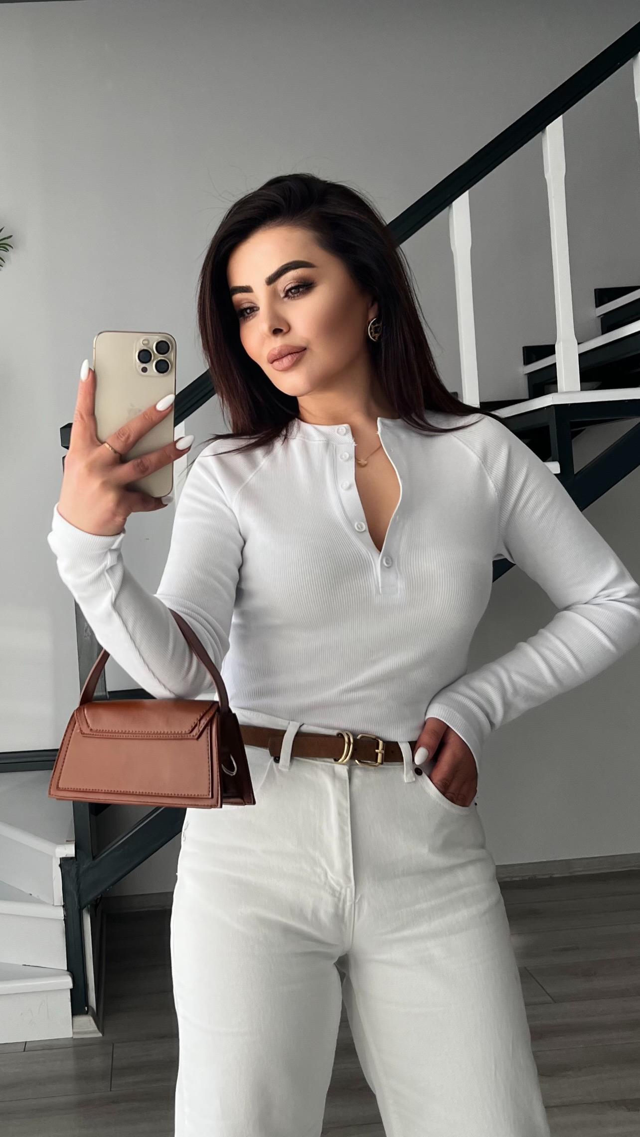 Beyaz Fitilli İtalyan Kol Bluz