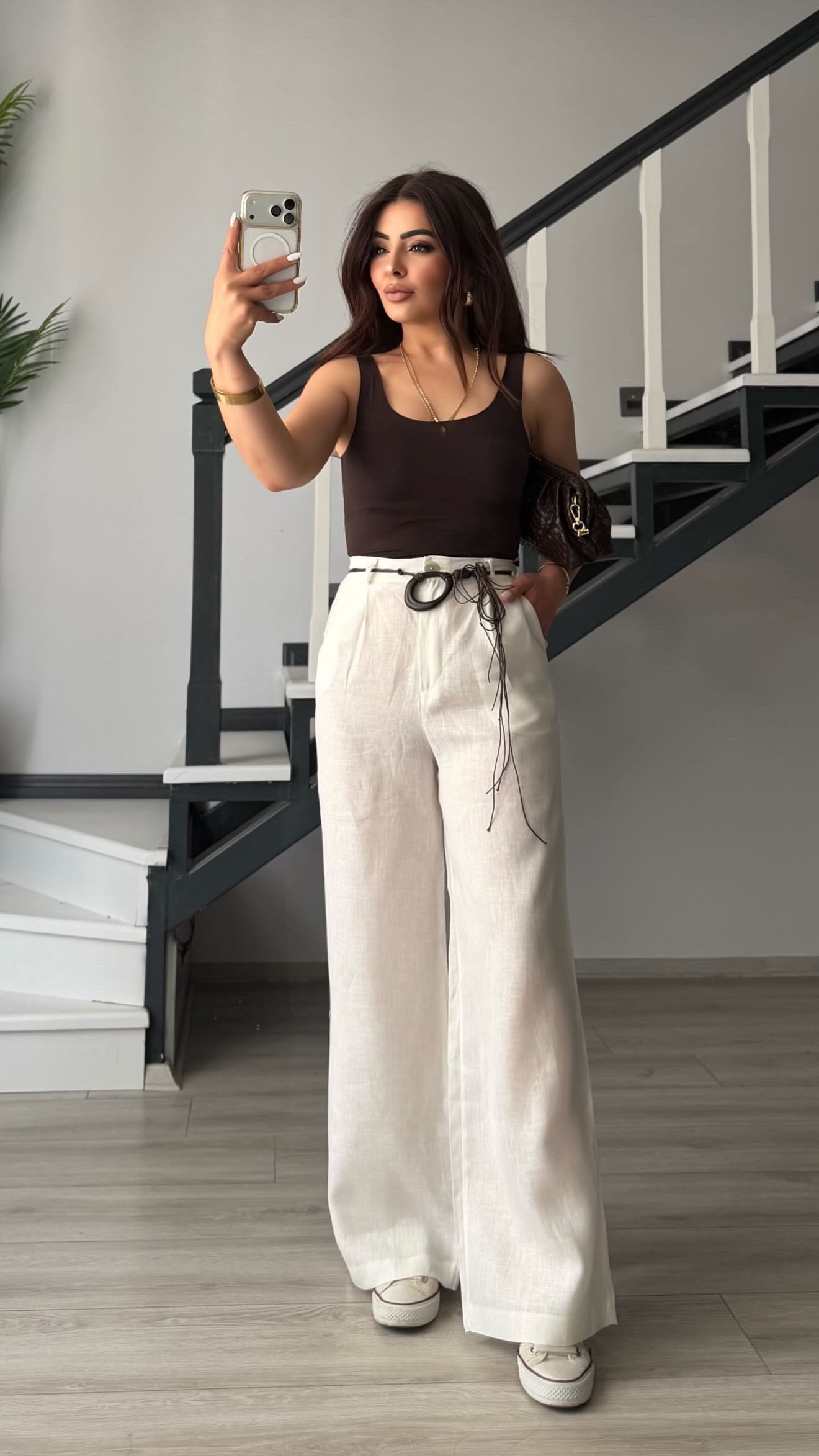 White Belted Raw Linen Pants