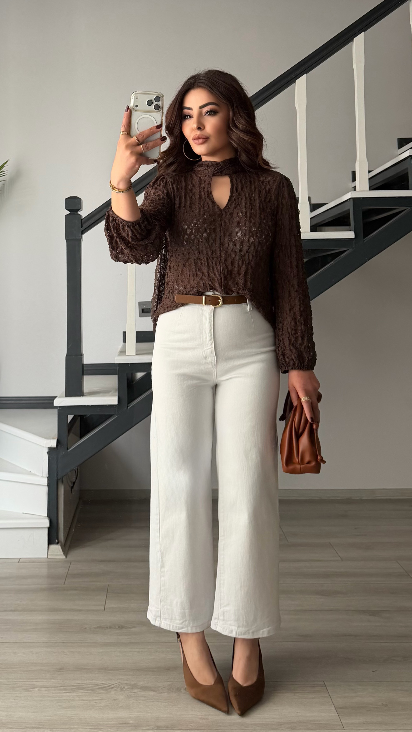 Beyaz Kemerli Likralı Wide Leg Jean