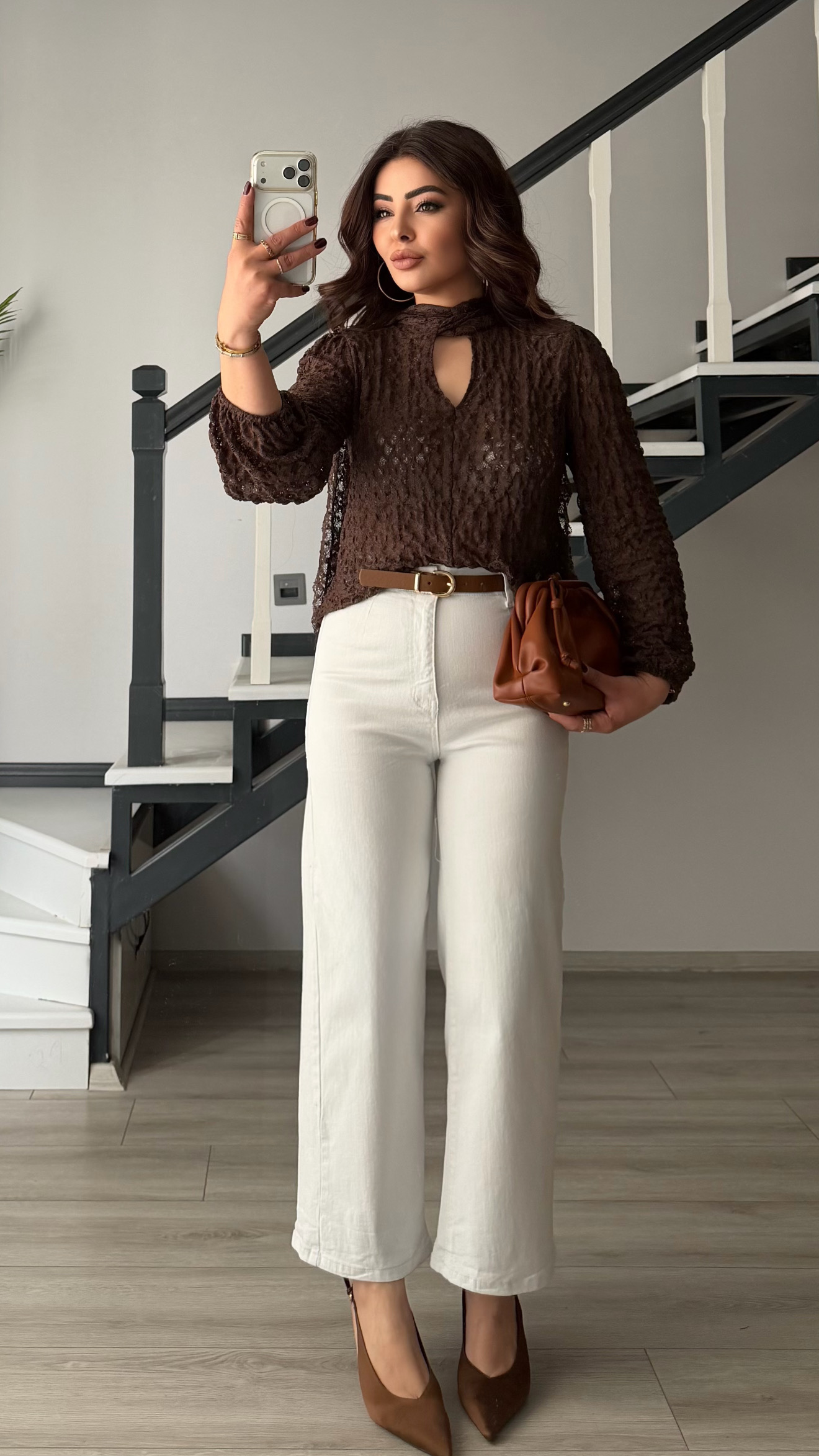 Beyaz Kemerli Likralı Wide Leg Jean
