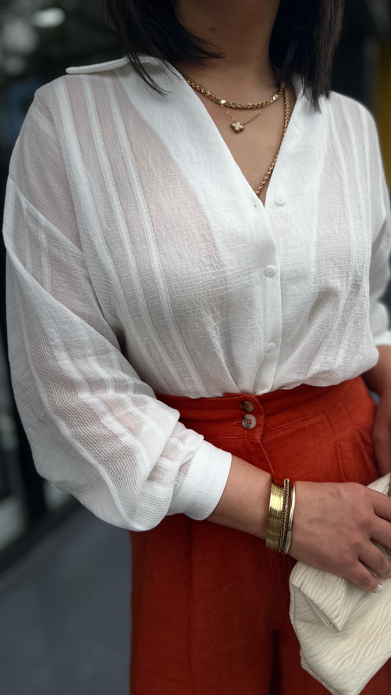 White Self-Striped Transparent Shirt