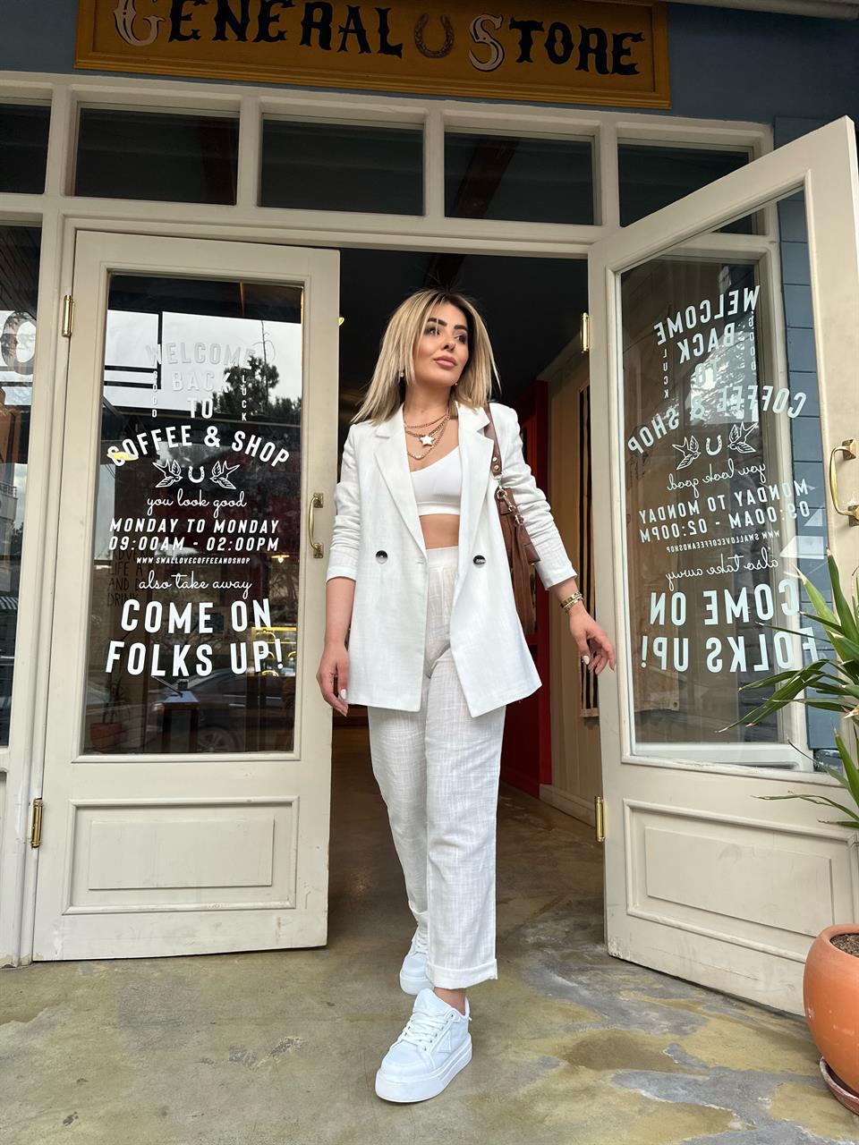 White Linen Jacket and Trousers Suit