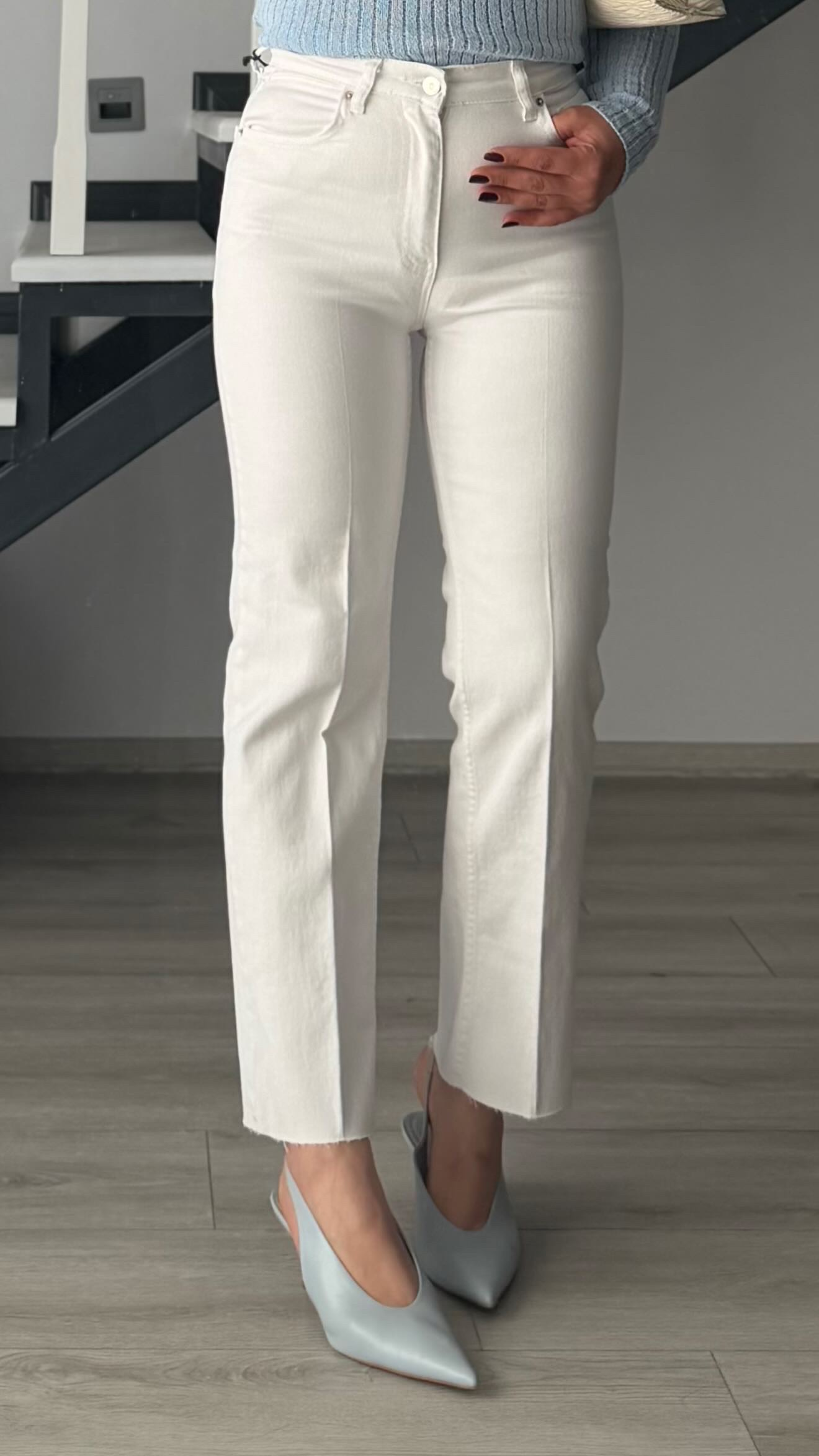 White Lycra Straight-Leg Jeans