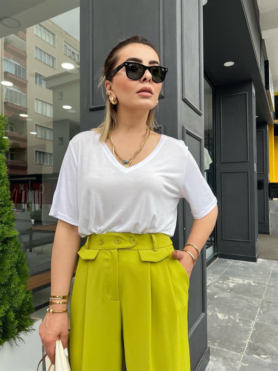 White Original Brand V-Neck T-shirt