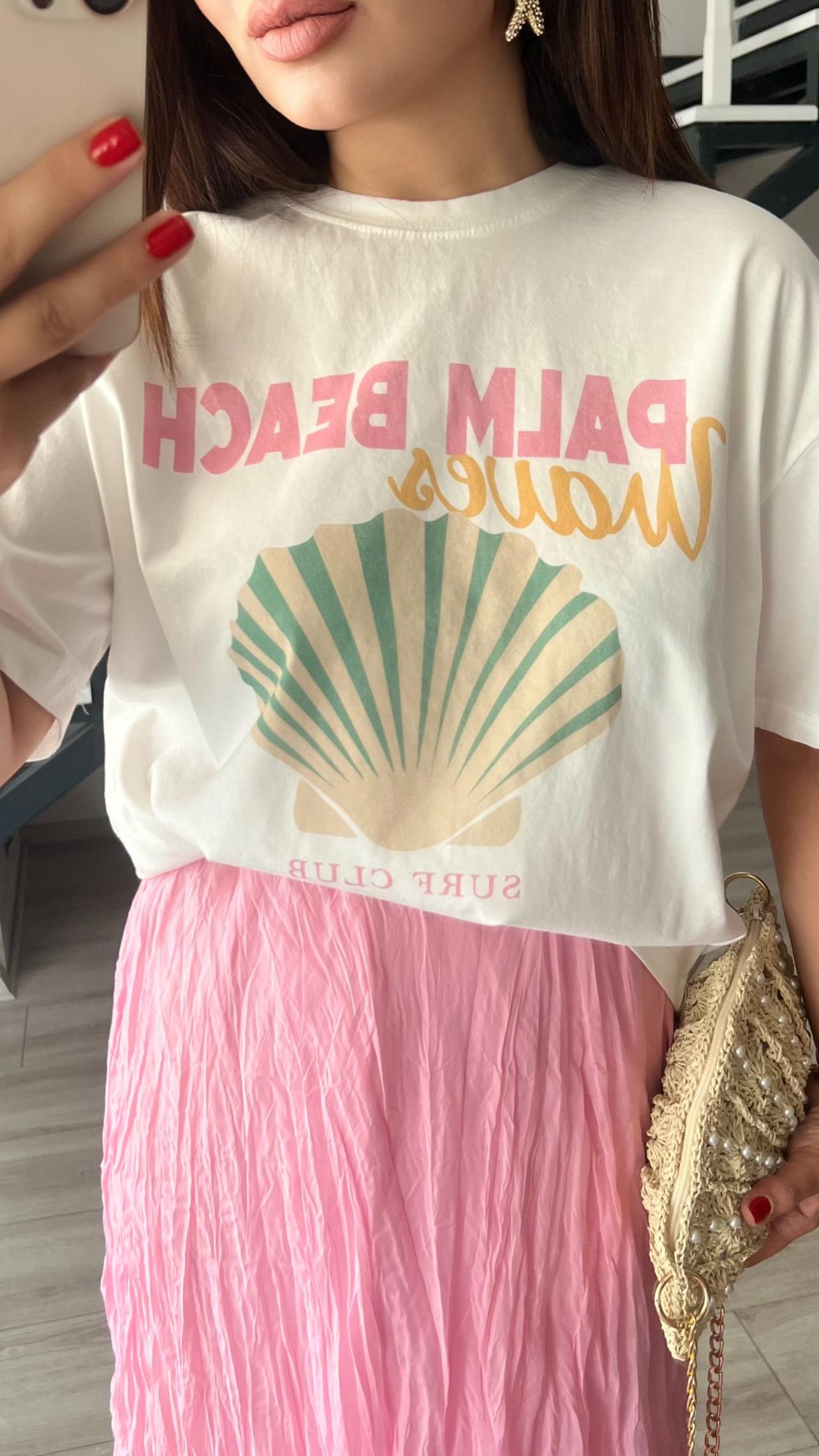 Beyaz Palm Beach Baskılı Tshirt