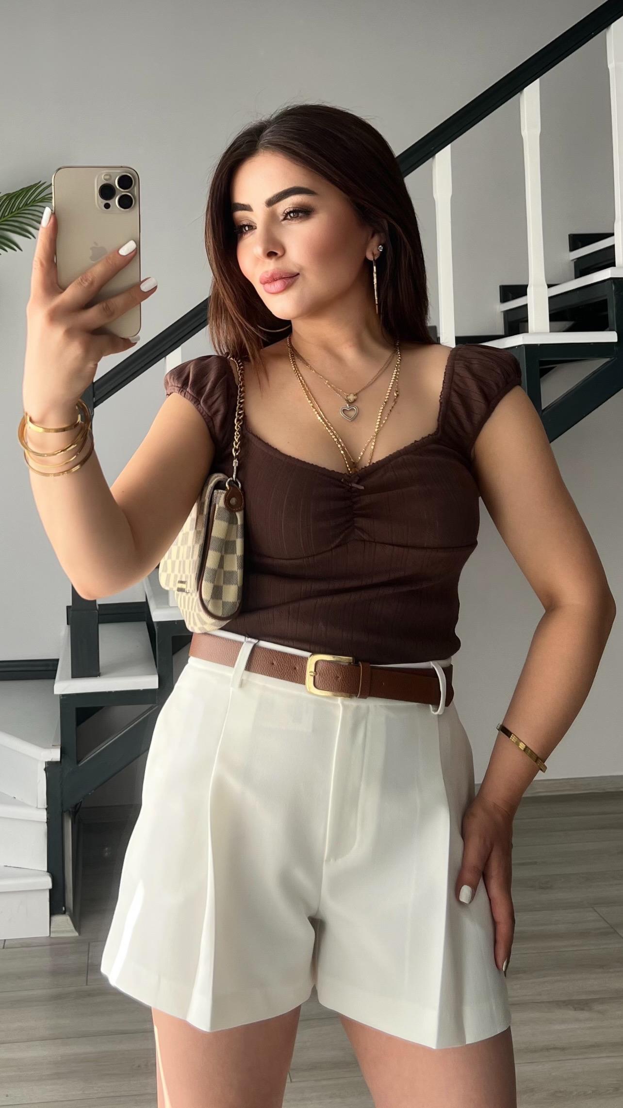 White Pleated Shorts with Belt