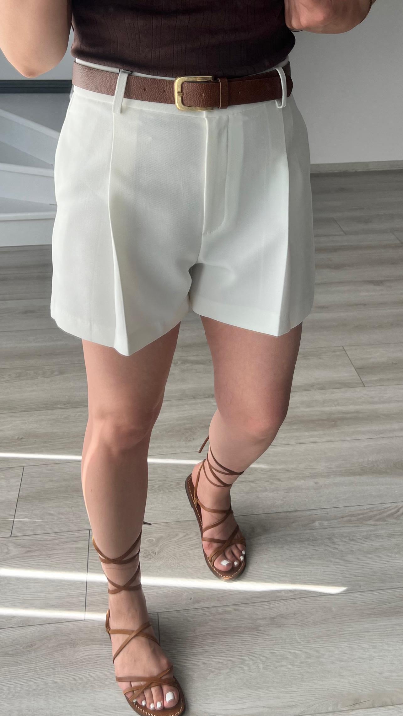 White Pleated Shorts with Belt
