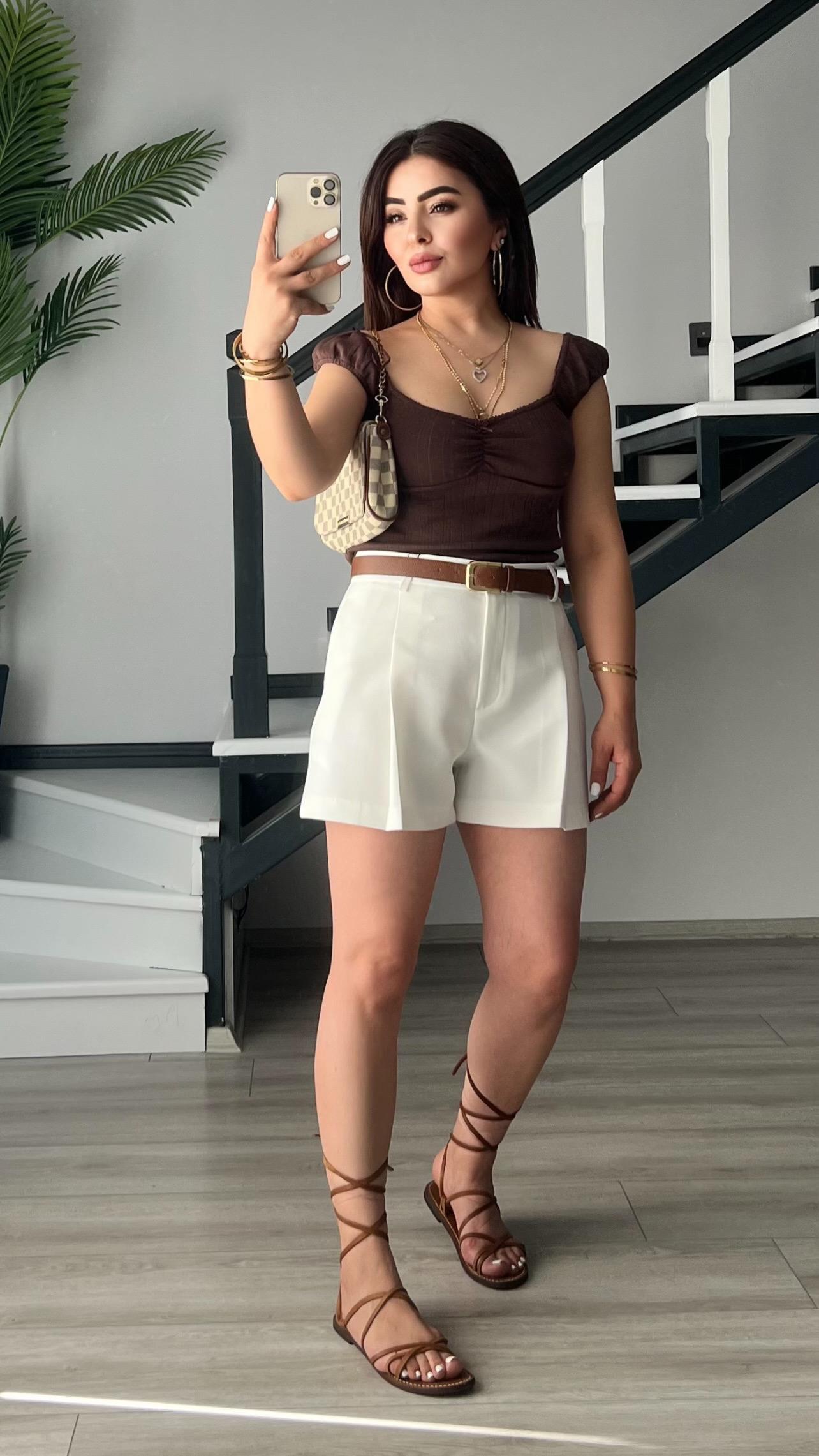 White Pleated Shorts with Belt