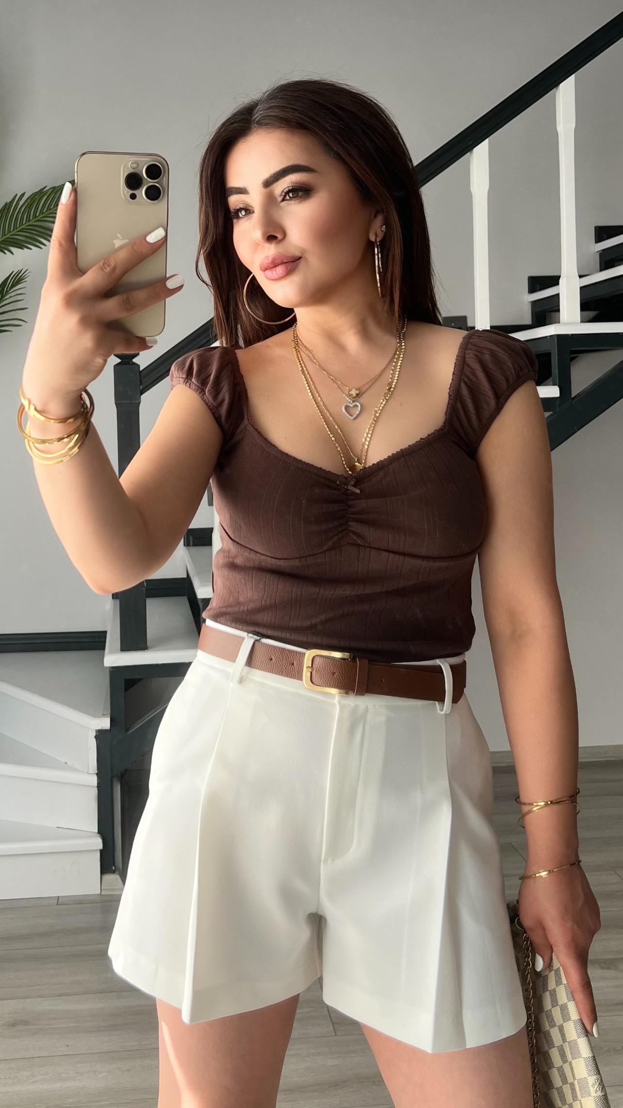 White Pleated Shorts with Belt