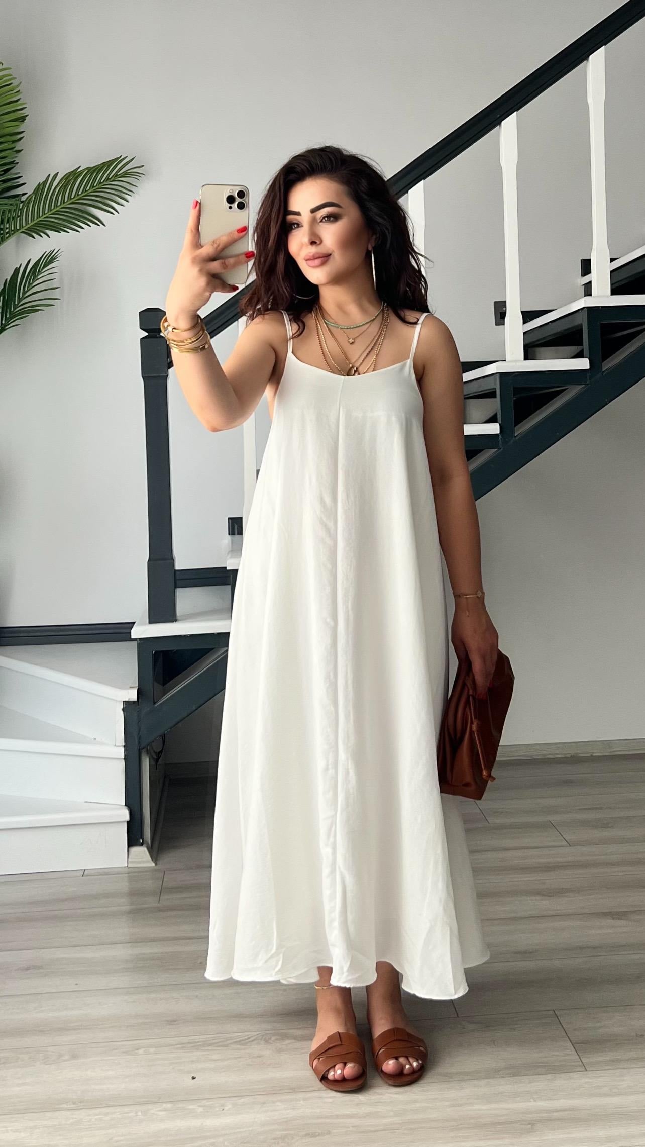 Beyaz Premium Askılı Elbise
