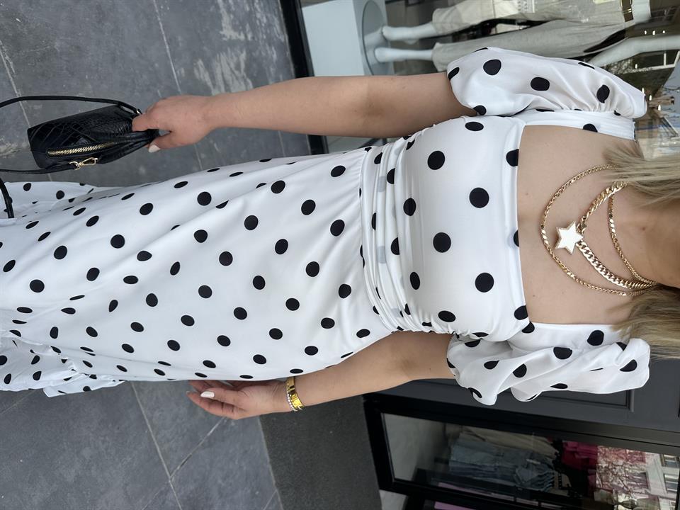 White Polka Dot Draped Dress